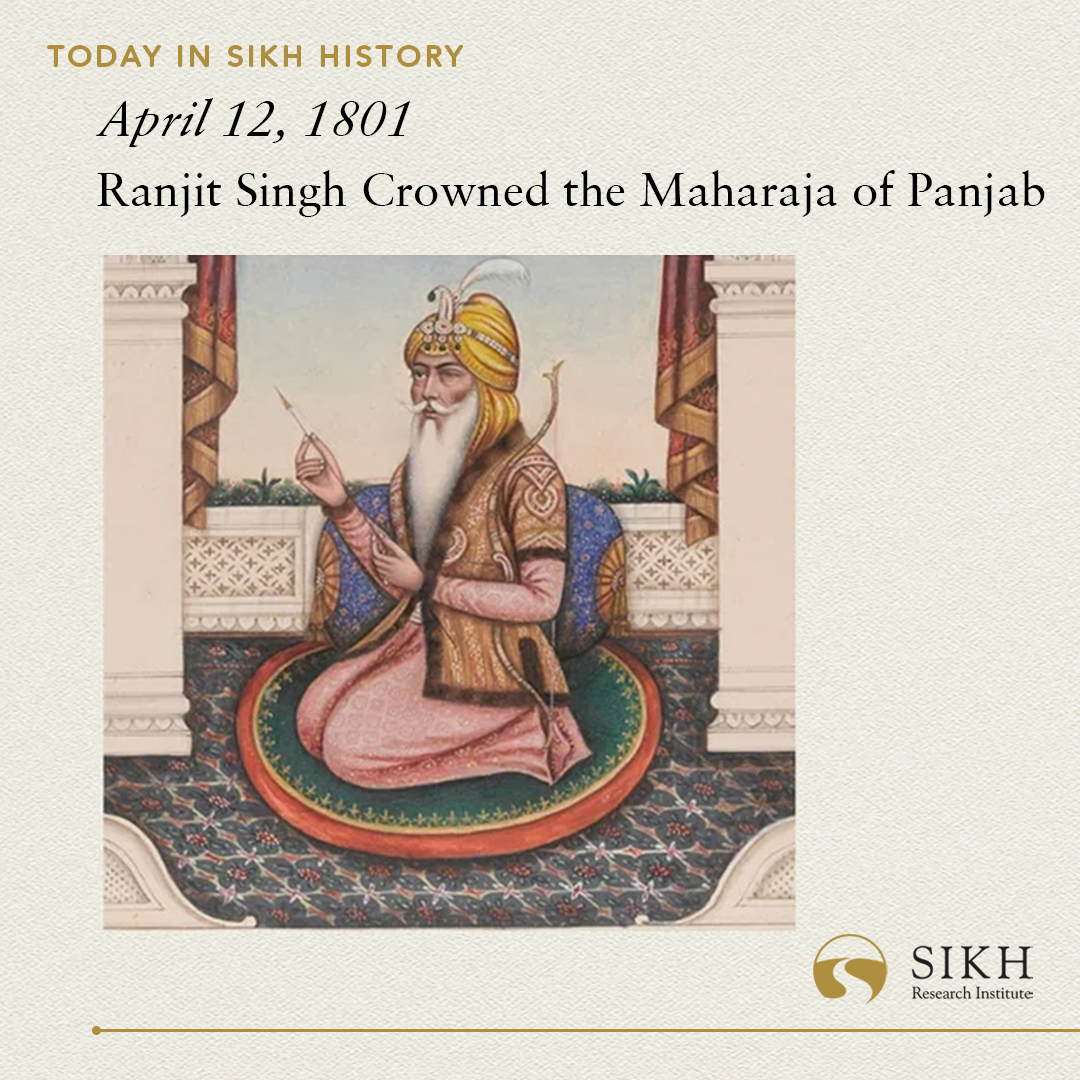 SikhRI's tweet photo. Today in #Sikh History:
Ranjit Singh was crowned the Maharaja of Panjab. The ceremony was conducted by Baba Sahib Singh Bedi. This created a unified political state known as the Sarkar-i-Khalsa. Ranjit Singh refused any emblems of royalty for the ceremony and wished to be referred to only as Sarkar-i-Wallah or Singh Sahib. He struck coins in the names of the Sikh Gurus. This state would be a golden period for Sikh arts and literature and would be one of the longest periods of peace and freedom that Panjab has known. 

#TodayInHistory #India #Punjab #Panjab #SikhHistory
