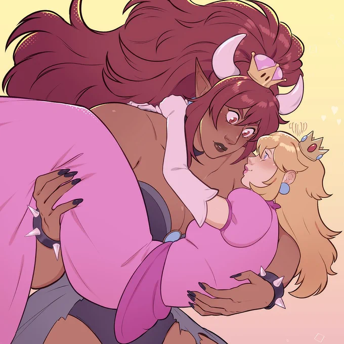 Peach/Bowsette piece for a fanzine collab I made with my friend @/cosmicwolf_arts last year!! We love stealing ships from the st8s and turning them sapphic  