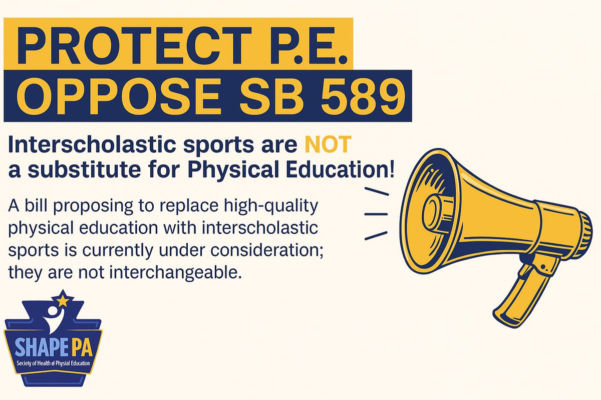 PE in PA is at risk—again. Let’s take a stand!

We need your voice to protect quality Physical Education in Pennsylvania. Senate Bill 589 would allow interscholastic athletics to replace PE requirements in schools—undermining the importance of comprehensive physical education for