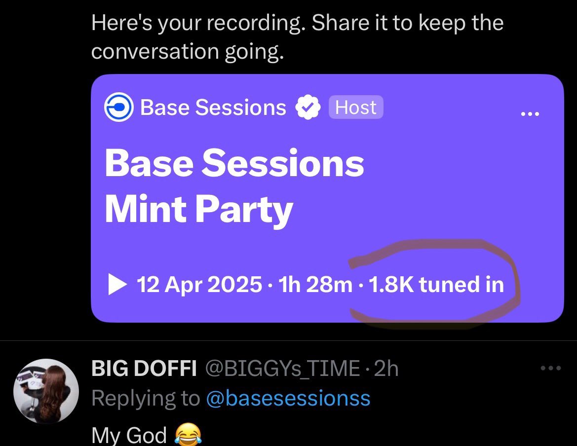 SethAdeyi's tweet photo. It was truly a mint party 🎉 with @basesessionss 
We had 1.8k people tuned in and numerous projects minted multiple times. You don’t want to miss out on the next party🔥 https://t.co/1bed8LR2HY