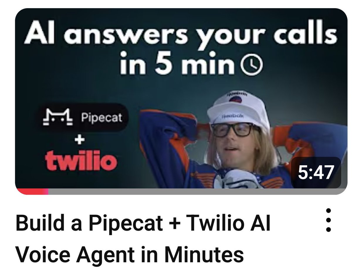 kwindla's tweet image. Nice videos from @imkylecampbell walking you through two building two fun @pipecat_ai agents.
➡️ A Voice AI phone agent with @twilio
➡️ An interactive video avatar with @simli_ai