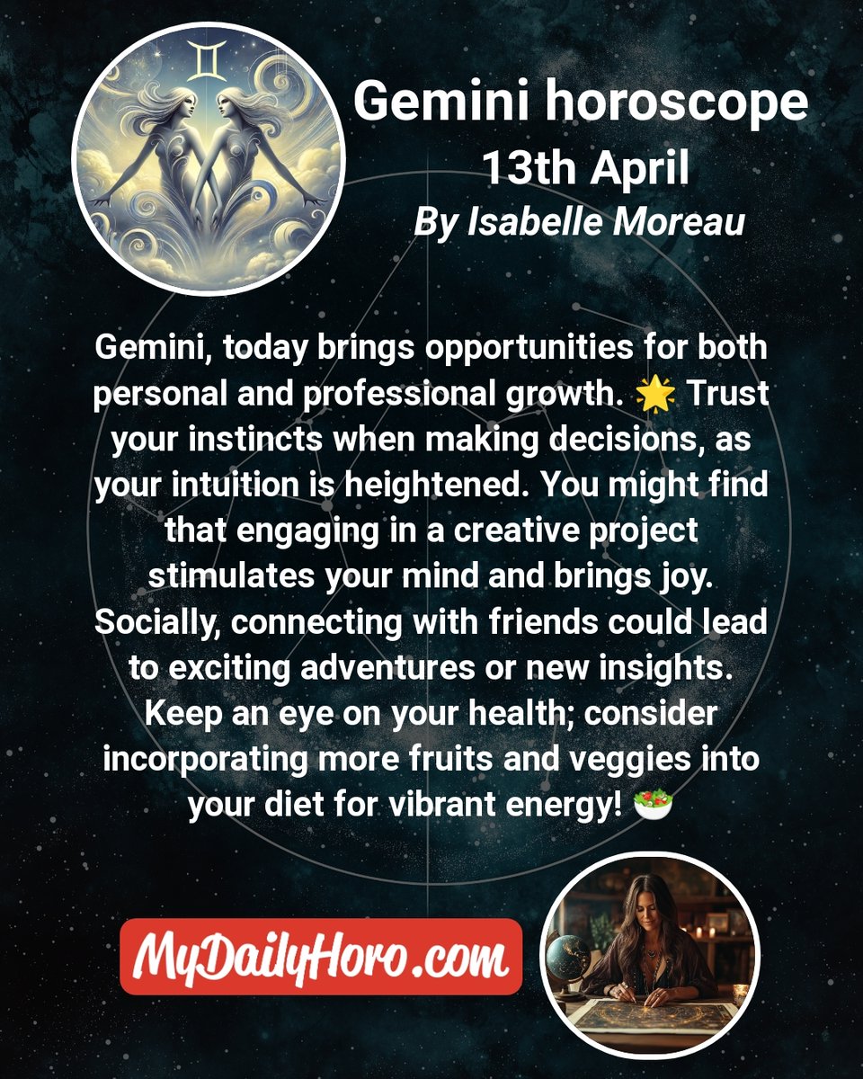 Gemini_DailyHor's tweet photo. ♊ Gemini, April 13, 2025

🔮 Check out our website for more: https://t.co/o1WSVHZCYs

#Gemini #GeminiSeason #GeminiVibes #TwinsVibes #GeminiEnergy https://t.co/eSzLCXDY7M