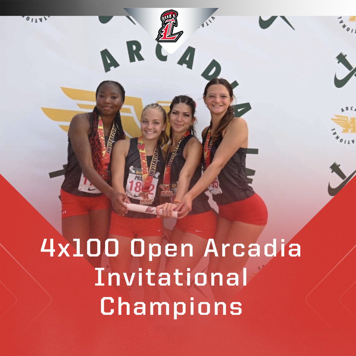 LHSLionsTrack's tweet photo. Girls 4x100 take home 🥇 today at the Arcadia Invitational in the Open session! 

Bella ➡️ Mia ➡️ Alana ➡️  Addysan

⏰ 47.38 https://t.co/6GhsznCpCP
