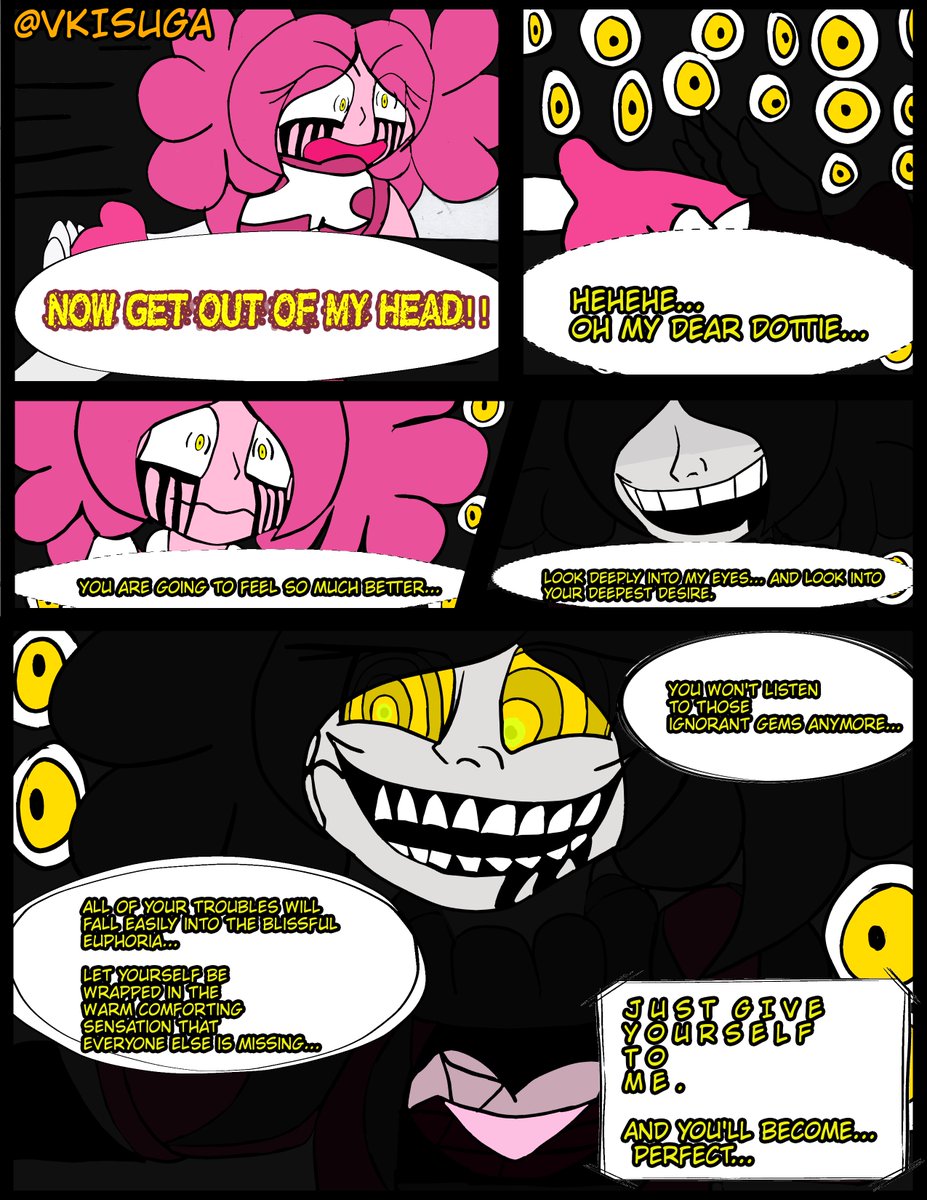 VKisuga's tweet photo. Dottie goes in for the hit, but Legion stops her from proceeding (making her unable to move)

And starts using his mind control into work to make Dottie fall under his mental strings

#trollge #spineloc #arttwt https://t.co/6M975PURlJ