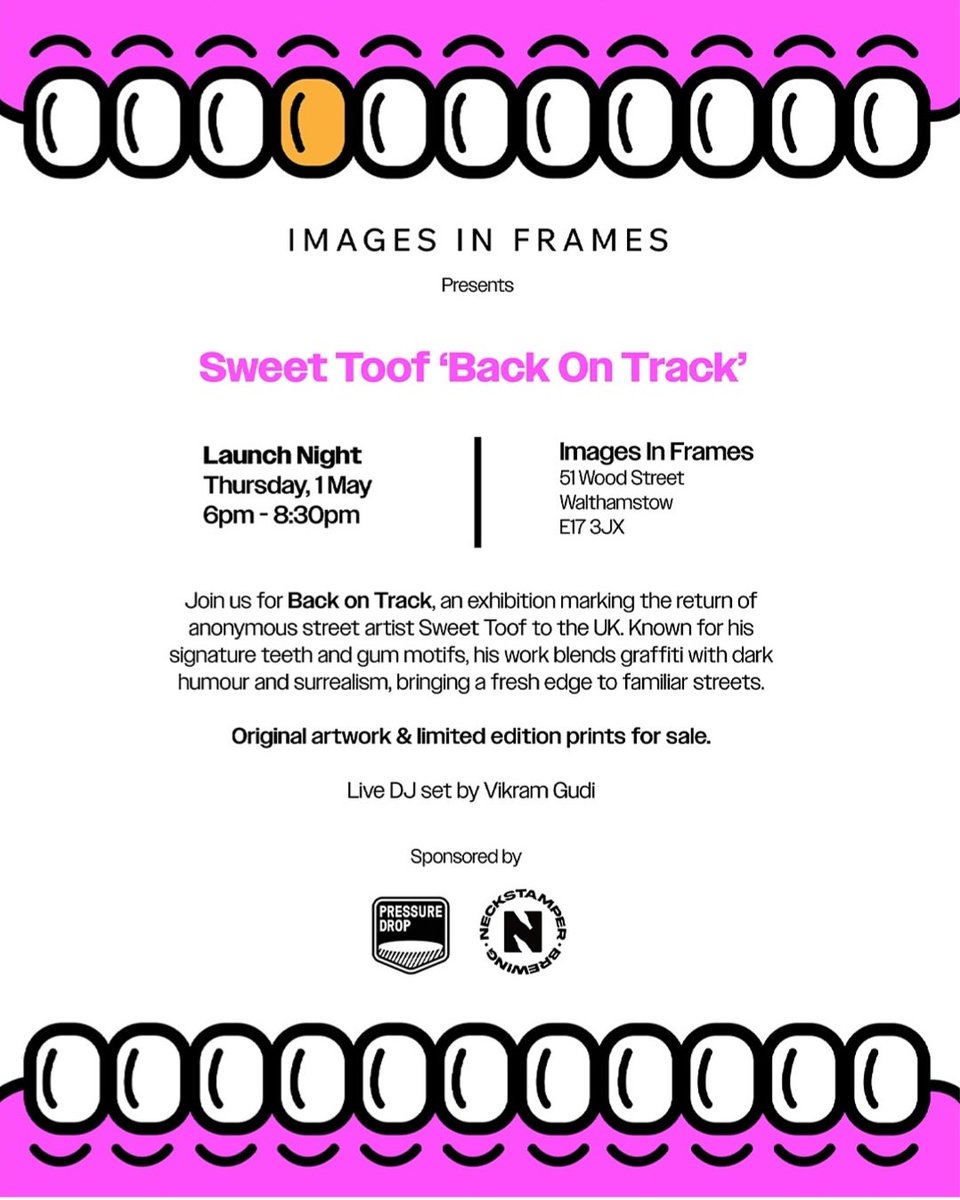 BACK ON TRACK
Solo Exhibition
MAY 1ST 2025
Rsvp @imagesinframes
#sweettoof #backontrack #soloexhibition #london #imagesinframes