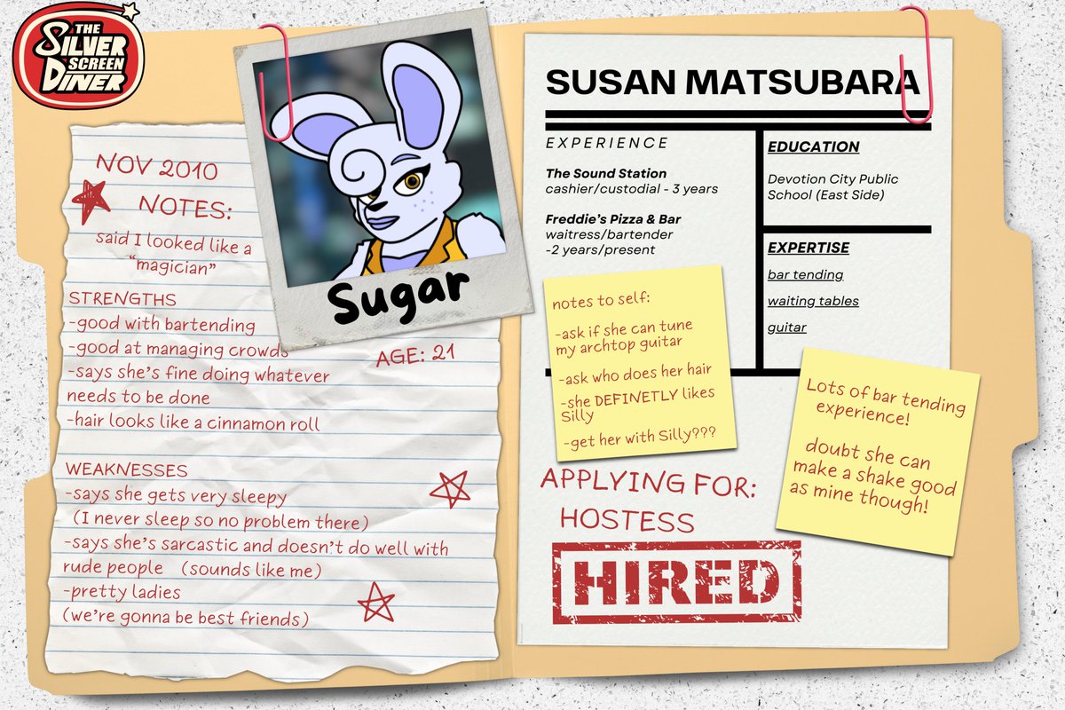 DINER APPLICATIONS - Pup, Silly, Sugar
#TheSilverScreenDiner #OC #OriginalCharacters #DigitalArt #Furry #OCStory