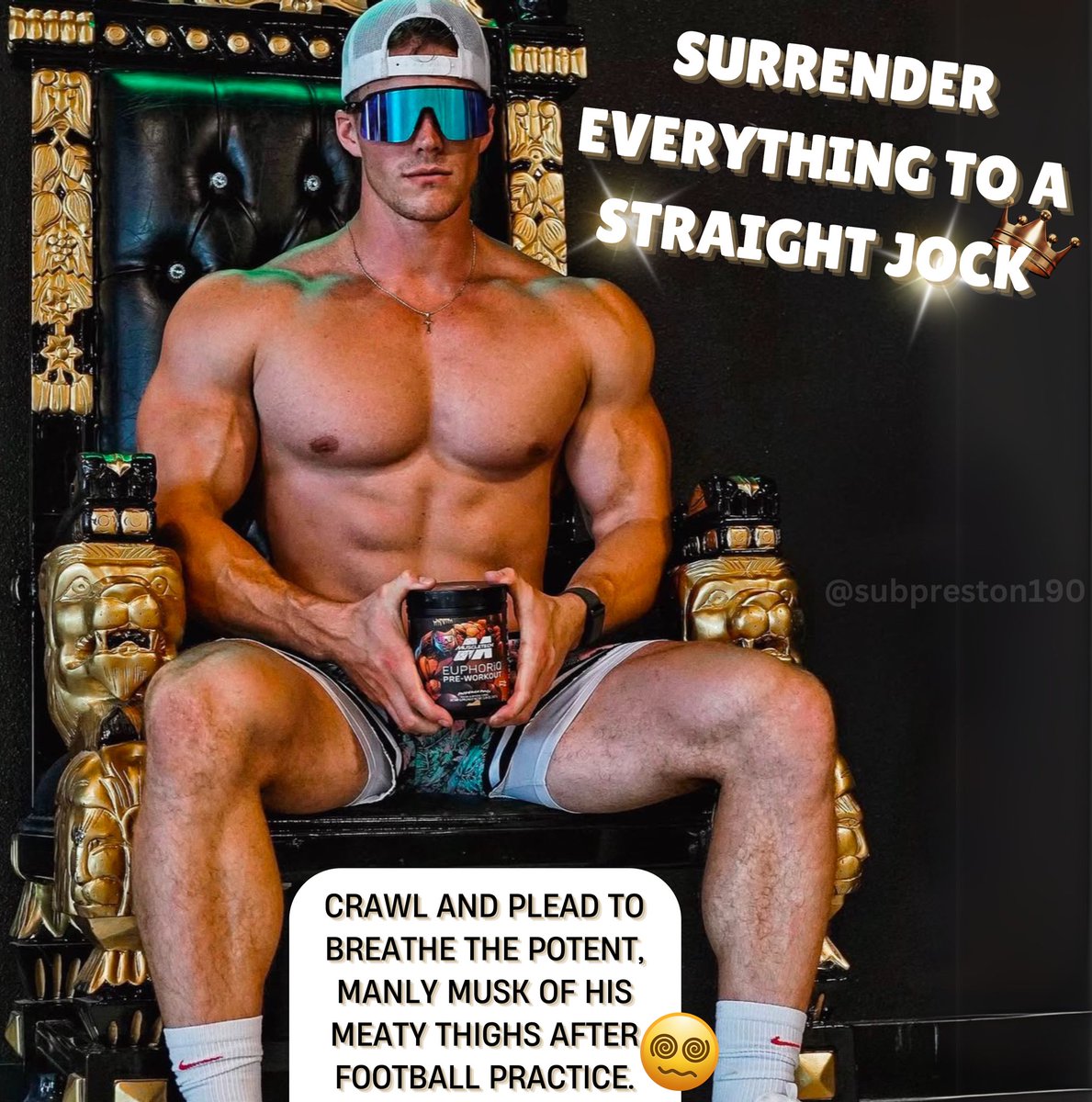 subpreston190's tweet photo. Bow low and beg to serve 🧎‍♂️Give this king everything while inhaling the dominant, musky scent of his ripped thighs &amp; sweaty boxers fresh from football practice 🏈 😵‍💫 https://t.co/QvLkWHa8aZ