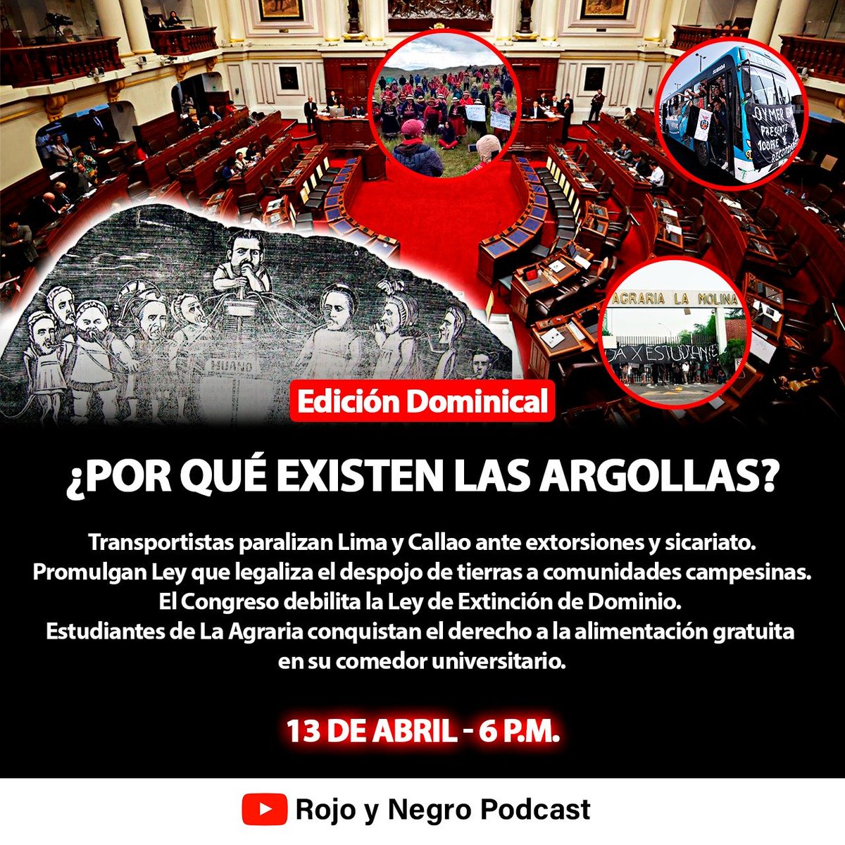 RNPodcast23's tweet photo. Este domingo 13 de abril conversaremos con el antropólogo César Nureña en torno a las argollas en el Perú de Boluarte. Además entrevistaremos al abogado Juan Carlos Ruiz sobre la Ley 32293 que legaliza el despojo de tierras a las comunidades indígenas.
https://t.co/ITmAvvCKMK https://t.co/n1oxpA92Os