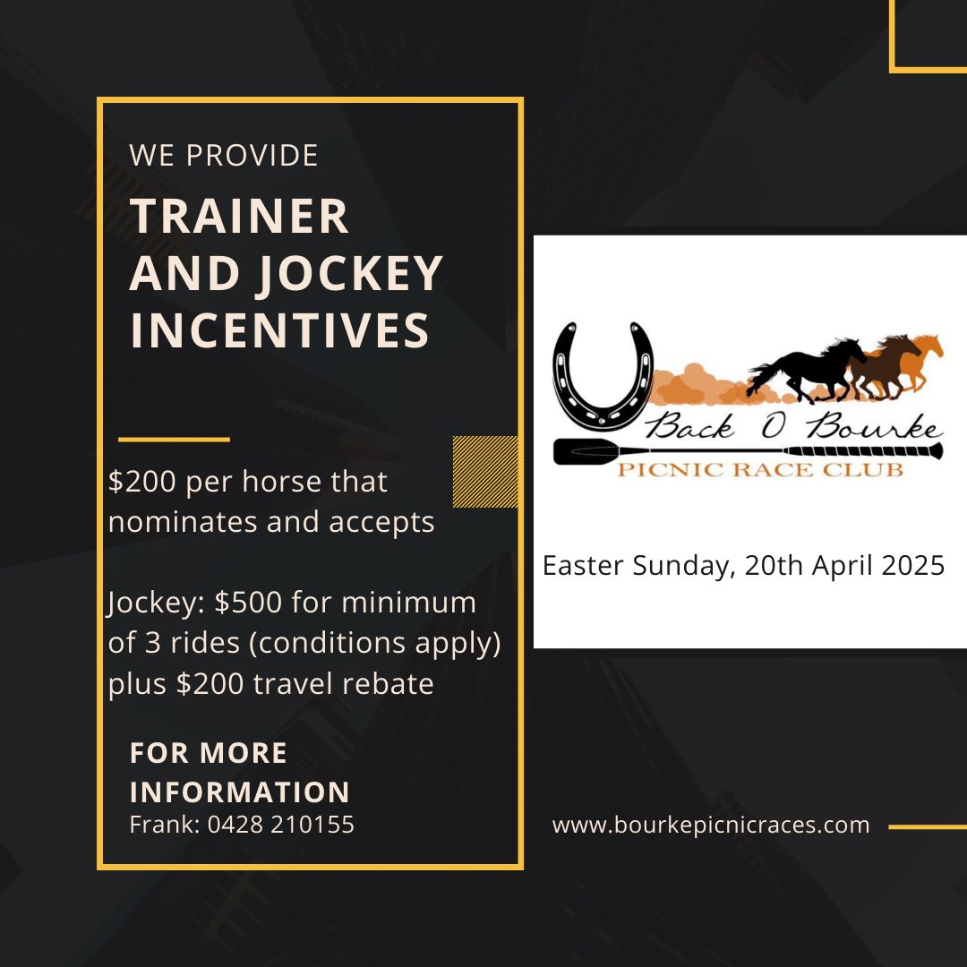 BourkeRaceClub's tweet photo. Nominations close 11am on Monday (tomorrow!!!!!) https://t.co/CsXXEgEWZr