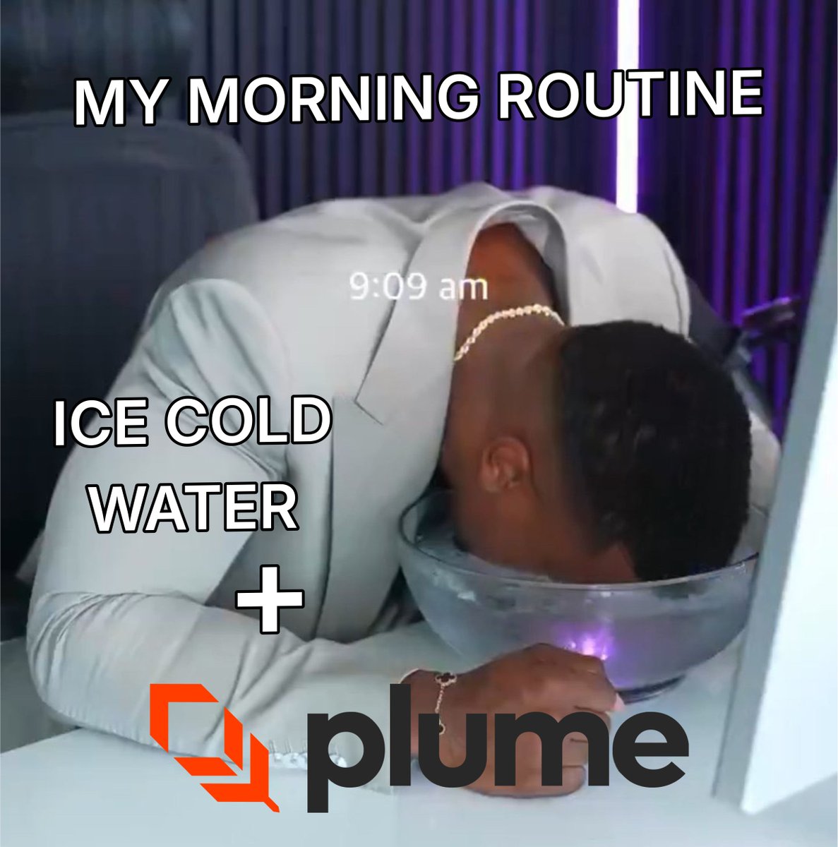 szymon_pulka's tweet photo. Me every morning routine:
🥶 Ice on my face to wake up
📱 Plume community ready to wake up my portfolio (when the mainnet drops)
Excited for what's coming with Plume! 🚀
#Plume #RWA #CryptoMeme #PlumeCommunity #OnchainLife
LFGoon
RWA = Plume
RWA
RWAfi
RWA 2.0 = RWA for the people
Gplume
Goons in control
Plume