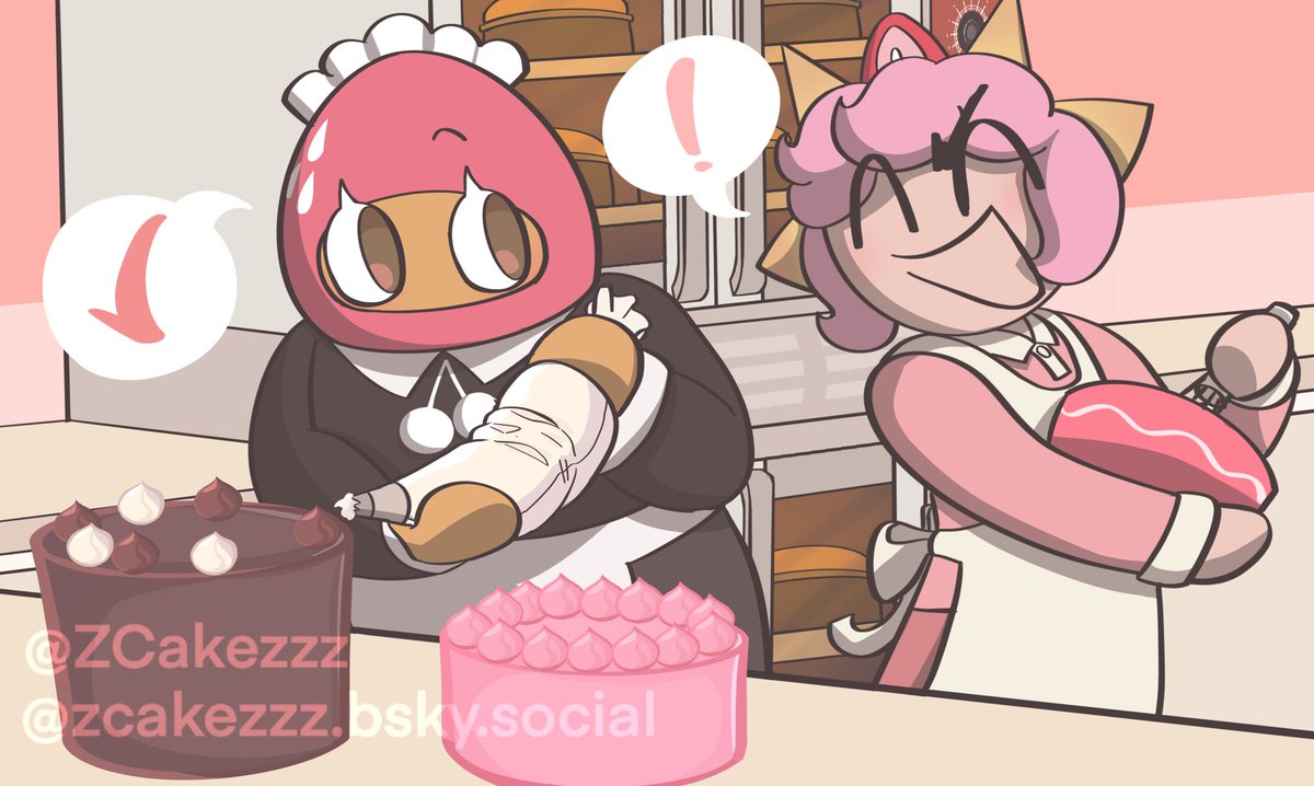 ZCakezzz's tweet photo. [Cookie run]

I forgot I was gonna post this today, This is in a world where Starwberry didn’t leave for war and stayed behind and helped crepe manage the cake shop like how she promised😁

#crwlw_week #berry2 #strawberrycookie #strawberrycrepecookie https://t.co/hMNJd4443R