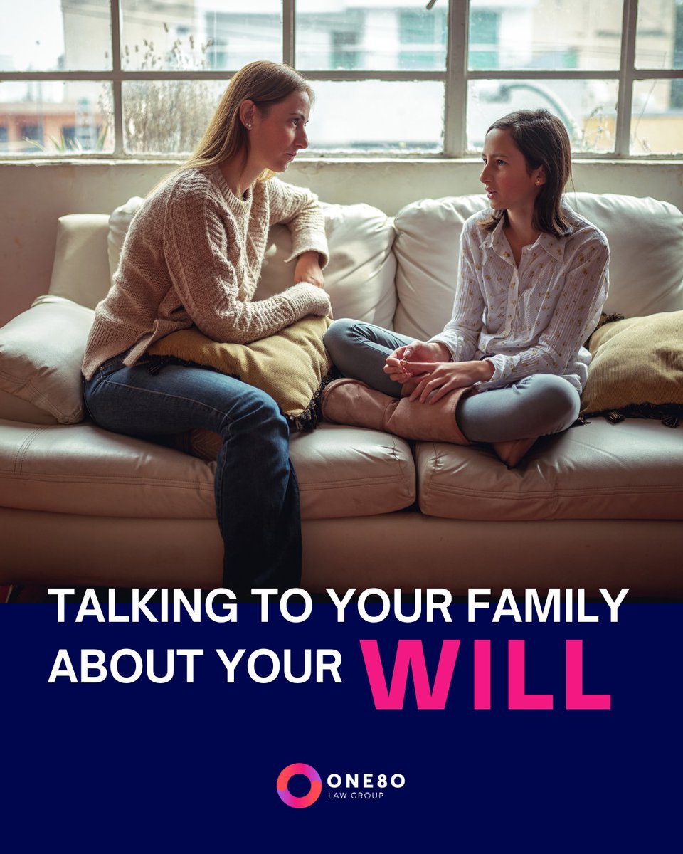 one80law's tweet photo. We get it, talking about your will with family isn’t fun, but it is necessary.  It avoids surprises, prevents disputes &amp; gives everyone peace of mind. Have the convo now, and when you're ready to make it official, we’re here to help. https://t.co/mls7swaMHm