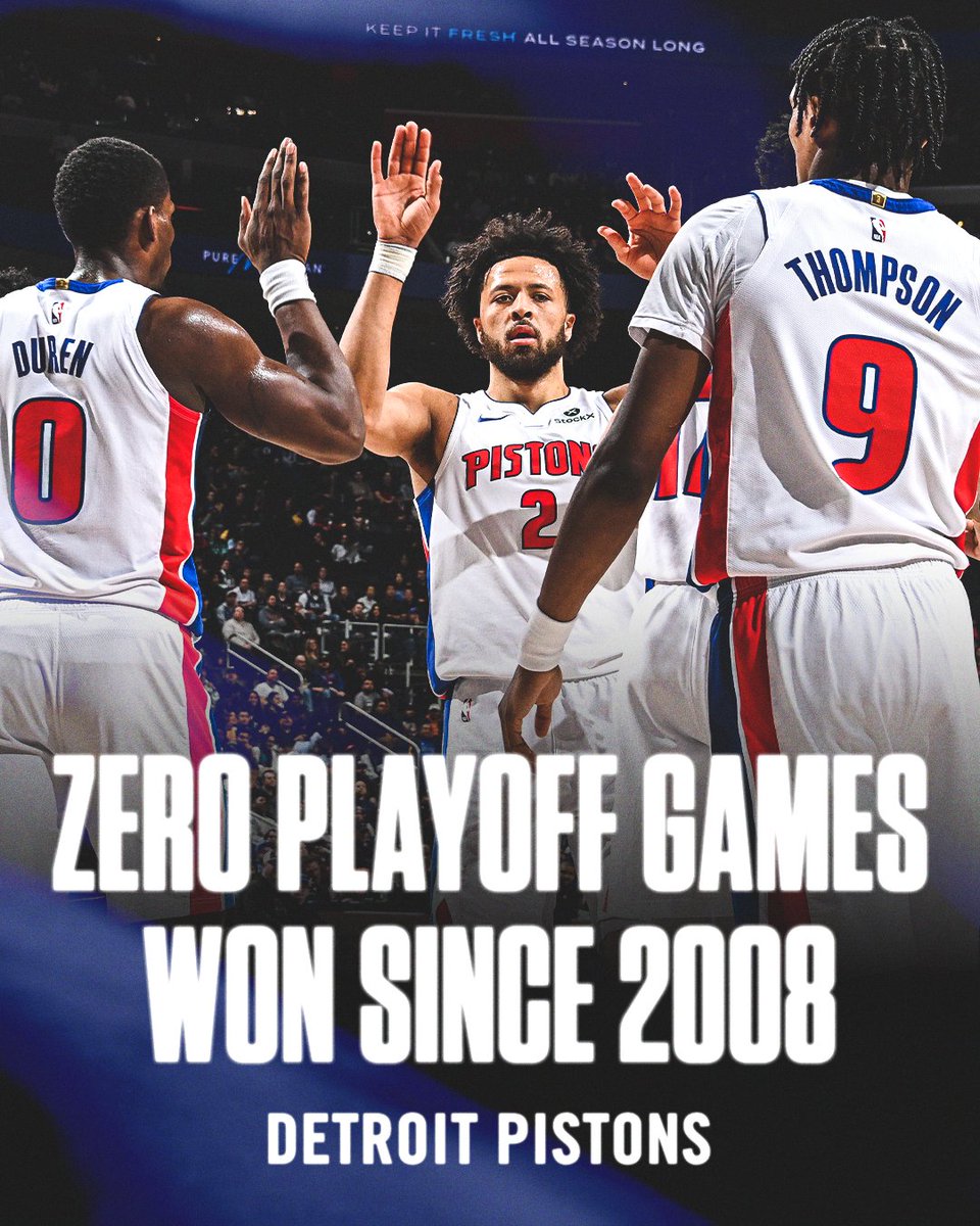 ESPNNBA's tweet photo. The Pistons have lost 14 straight playoff games, the longest streak in NBA playoff history.

Will this be the year they break it? 🏁 https://t.co/mEZMmu2aA0