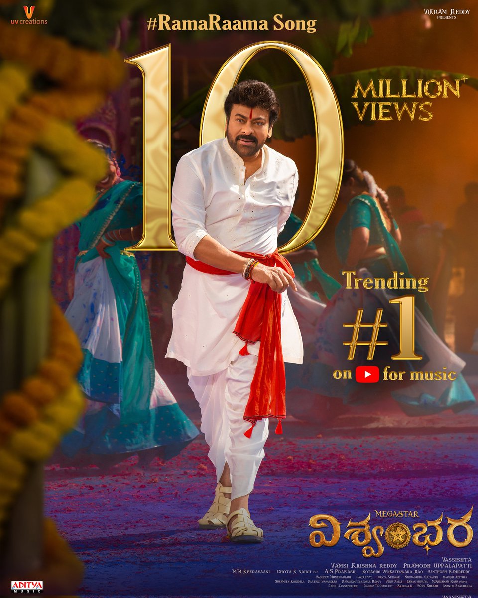 UV Creations (@uv_creations) on Twitter photo The power of రామ నామం 🏹
#Vishwambhara First Single #RamaRaama TRENDING #1 on YouTube for music with with 10 MILLION+ VIEWS & 135K+ LIKES ✨
▶️ youtu.be/7GKYw1B48o8
Music by the Legendary <a href="/mmkeeravaani/">mmkeeravaani</a> 🛐
Lyrics by 'Saraswatiputra' <a href="/ramjowrites/">RamajogaiahSastry</a> ✒️
Sung by <a href="/Shankar_Live/">Shankar Mahadevan</a> The power of రామ నామం 🏹
#Vishwambhara First Single #RamaRaama TRENDING #1 on YouTube for music with with 10 MILLION+ VIEWS & 135K+ LIKES ✨
▶️ youtu.be/7GKYw1B48o8
Music by the Legendary <a href="/mmkeeravaani/">mmkeeravaani</a> 🛐
Lyrics by 'Saraswatiputra' <a href="/ramjowrites/">RamajogaiahSastry</a> ✒️
Sung by <a href="/Shankar_Live/">Shankar Mahadevan</a>