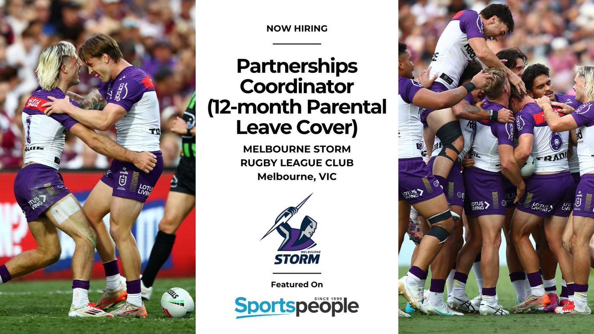 [Cooljobs] Partnerships Coordinator (12-month Parental Leave Cover) - Melbourne <a href="/storm/">Melbourne Storm</a>. Melbourne location. Contract/Temp. Closing 21 Apr 2025. Apply@ buff.ly/eXG4m61
(see more rugby jobs: buff.ly/oBao061) #sportspeople #sportjobs