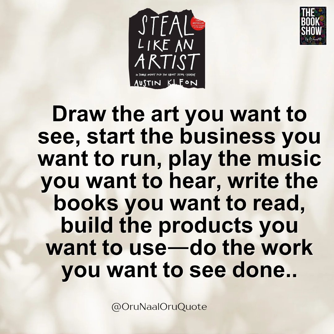 This hits different. Make the things you want to experience. 💯✨🌻

✍🏻: <a href="/austinkleon/">Austin Kleon</a>
📖: <a href="/WorkmanPub/">Workman Publishing</a>

Watch the full book summary: youtu.be/gOPspln42nc?si…

#TheBookShow #RJAnanthi #PsychologyOfMoney #BooksAboutMoney #bookreader #booktuber #bookblogger #bookreview