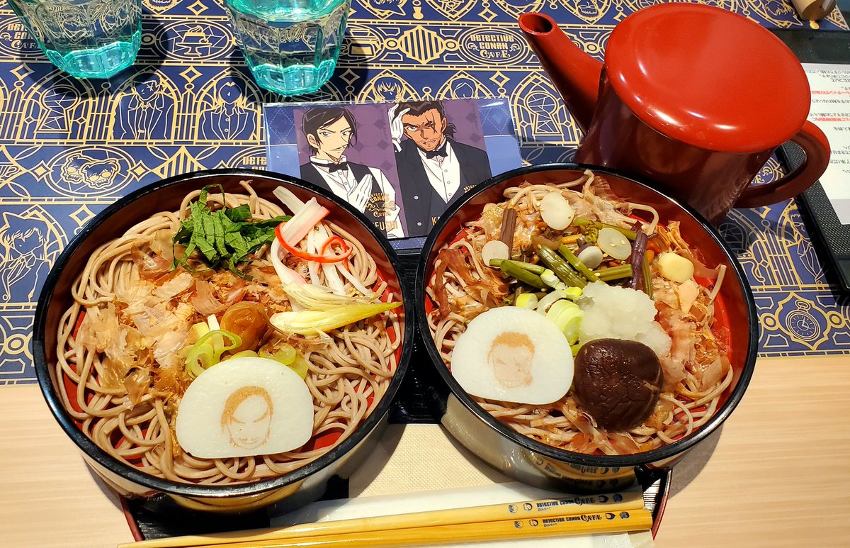 stroll_around's tweet photo. 昨日のコナンカフェ👓🎀
どの蕎麦も美味しそうで迷ってしまったけど、今回メインの長野県警で固めてみた！
諸伏警部と大和警部にしてみた✨
ドリンクも頼めばよかったかなーなんてちょっと後悔(笑)

 #コナンカフェ   #名探���コナンカフェ  #諸伏高明  #大和敢助  #そば2枚セット https://t.co/XDOCCpOj9k