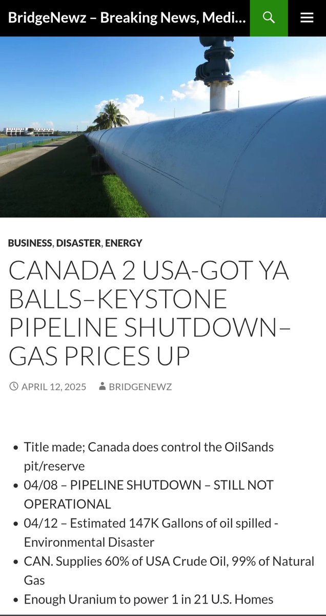 BridgeNewzCom's tweet photo. CANADA 2 USA-GOT YA BY THE BALLS–KEYSTONE Pipeline shutdown–Gas Prices Up

READ:
https://t.co/molBvEpDSh

 #bridgenewzcom #bridgenewz #breakingnews #trump #tradewars #trade #finance #utilities #energy #oil #crudeoil #keystone #pipeline #eia https://t.co/cJpjKzbJyY