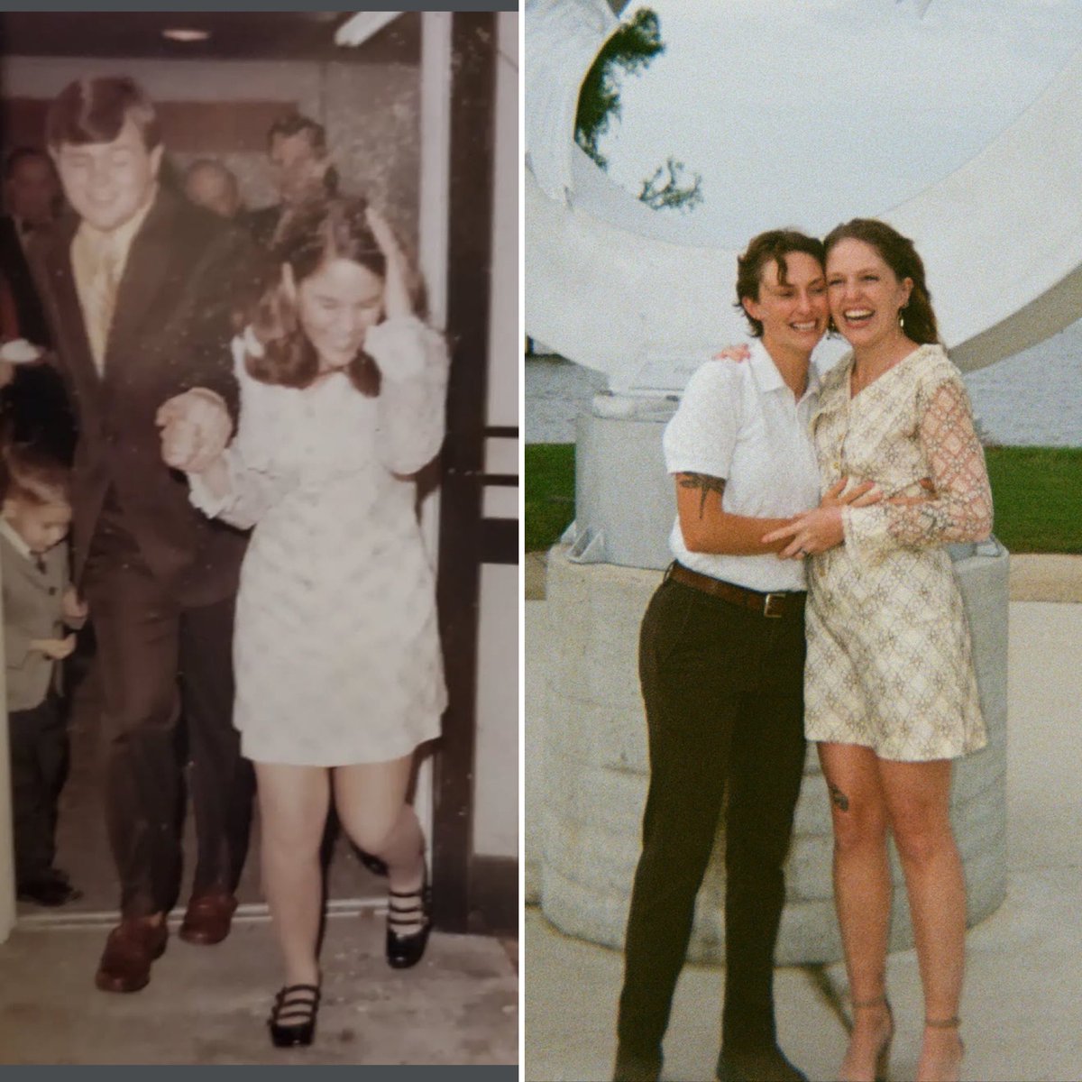 SimplyKcs's tweet photo. Got our film back from our ceremony!! 🥰🥲 + a comparison of my grandma wearing this dress in 1971 (at her wedding) and me wearing it in 2025 at mine! Crazy how time flies &amp; yet, abundant love remains. I’m so grateful for this love of mine &amp; the memories this dress holds 💞✨ https://t.co/RT68WhCptQ