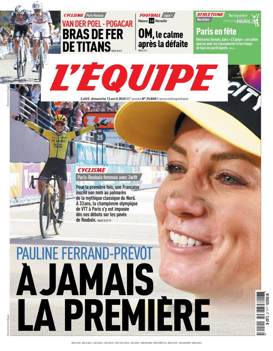 🗞️ La une du journal L'Équipe du dimanche 13 avril 2025
Pour lire votre édition ➡️ l.lequipe.fr/KMp