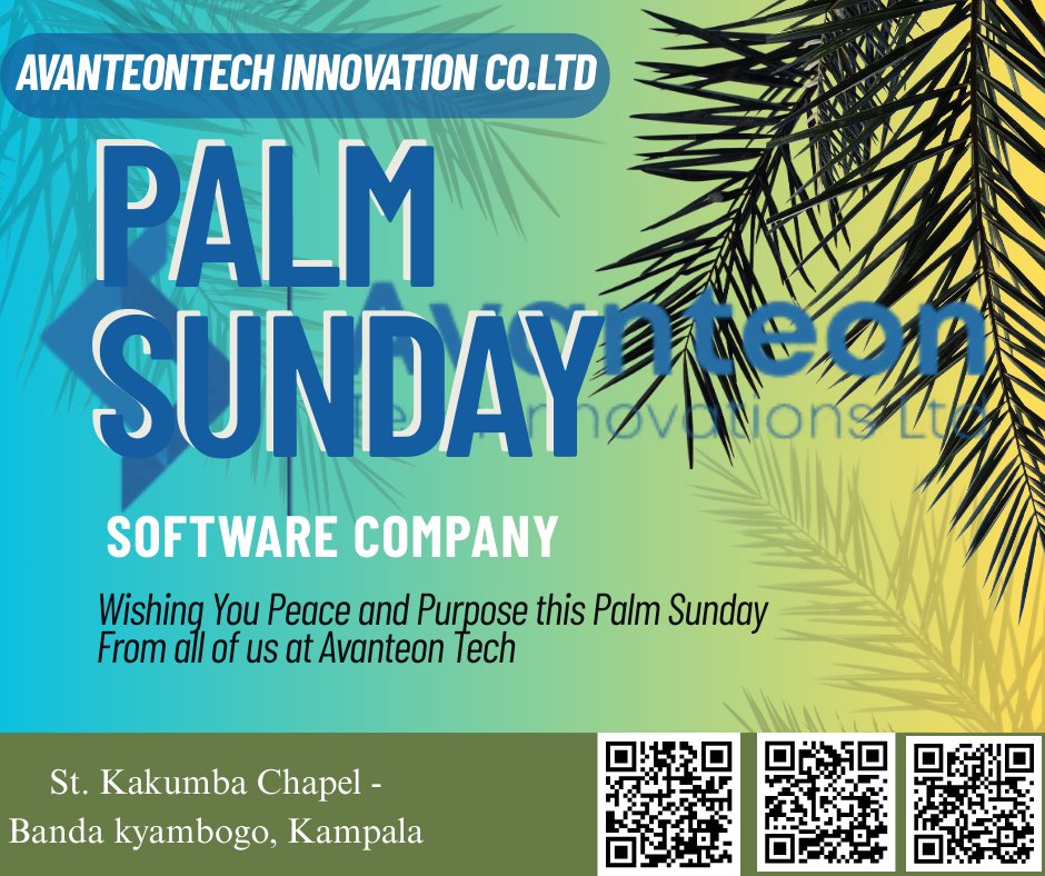 avanteontech's tweet image. 🌿 Palm Sunday Blessings from Avanteon Tech 🌿
As we commemorate this special day of peace and purpose, we send warm wishes to you and your loved ones.
May this Palm Sunday inspire growth, hope, and innovation in all that you do.
#PalmSunday #AvanteonTech #Uganda
