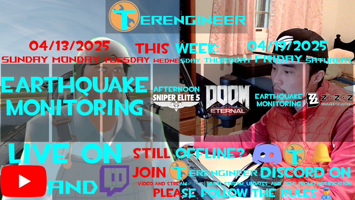 TerengineerYT's tweet photo. Today this is live week, guys!

🔗Still offline? Join @TerengineerYT ⁩Discord(This is real!~), and follow the rules!👉: https://t.co/b5v7VC16JJ

#Live #Stream #LiveStream #Multistream #Twitch #YouTube #Gaming #Liveweek https://t.co/soFlwVSuVi