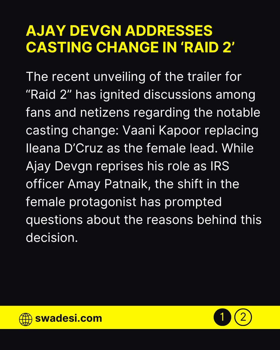 swadesicom's tweet image. Ajay Devgn Addresses Casting Change in ‘Raid 2’ Amidst Fan Queries.

Read more
swadesi.com/ajay-devgn-add…

#ajaydevan #raid2 #vannikappor #news
