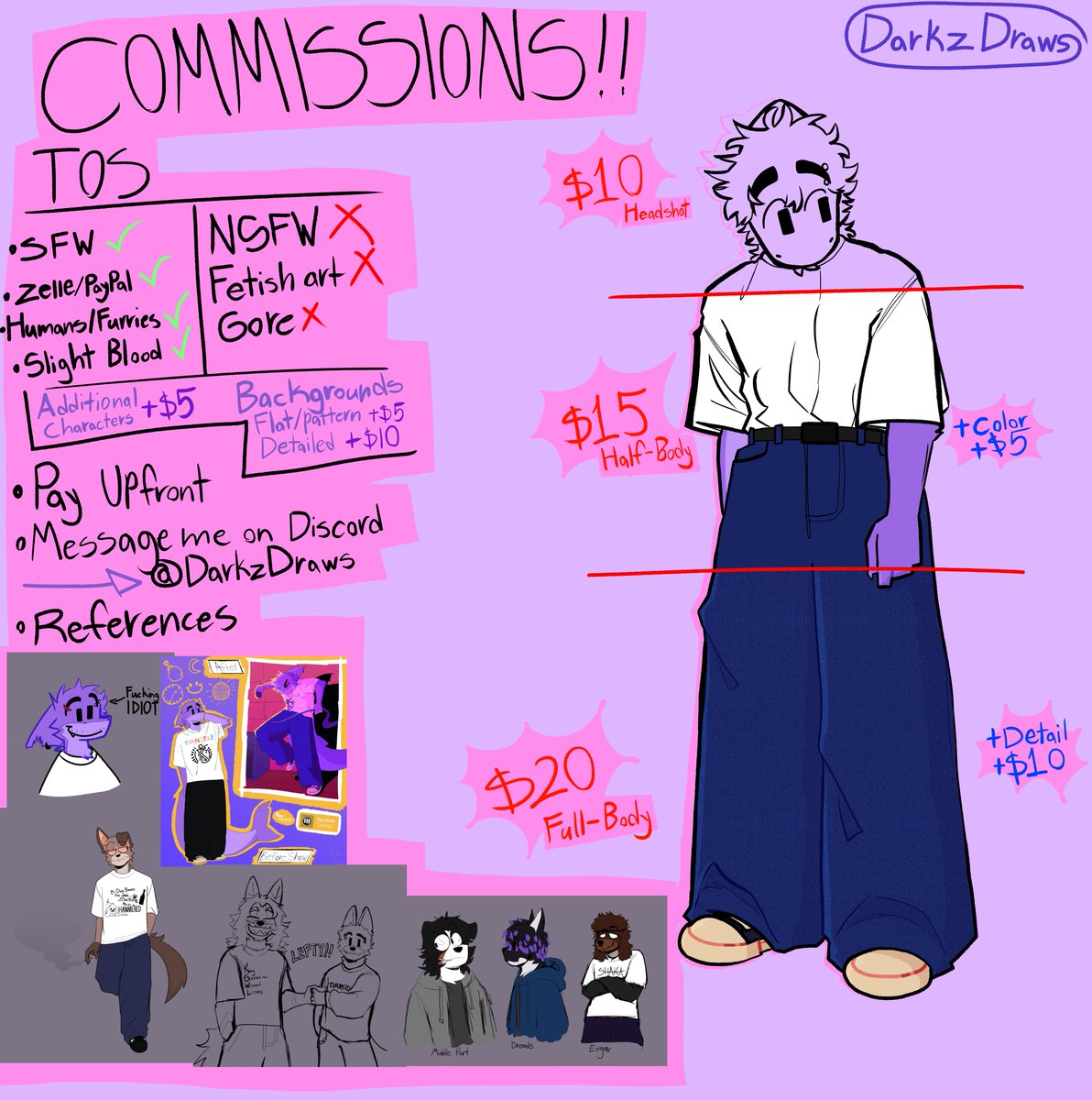 DarkzDraws's tweet image. I Have Commissions Open Now!
Open Slots (5) are gonna be in my username for those wondering if they can get one or not
All the payments are in USD too for those who are curious!!