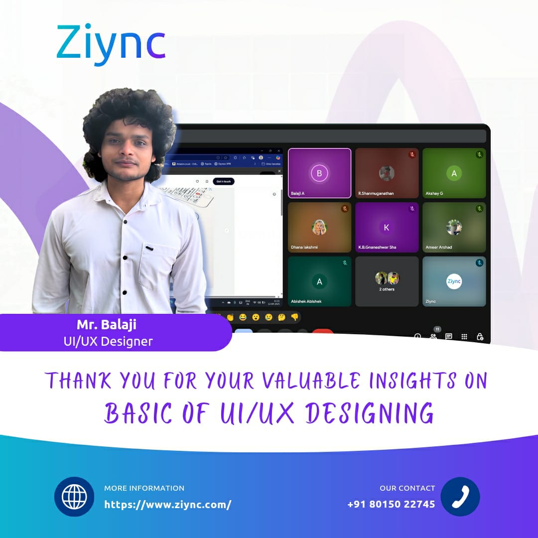 ZiyncOfficial's tweet photo. Excited to share insights from our recent UI/UX training with Mr. Balaji at Ziync! Our team learned how to craft user-centric digital experiences for a better journey.
For more details 
Contact:- +91 80150 22745
 #UIUX #DesignThinking #LearningTogether https://t.co/A4ay9wuuyD