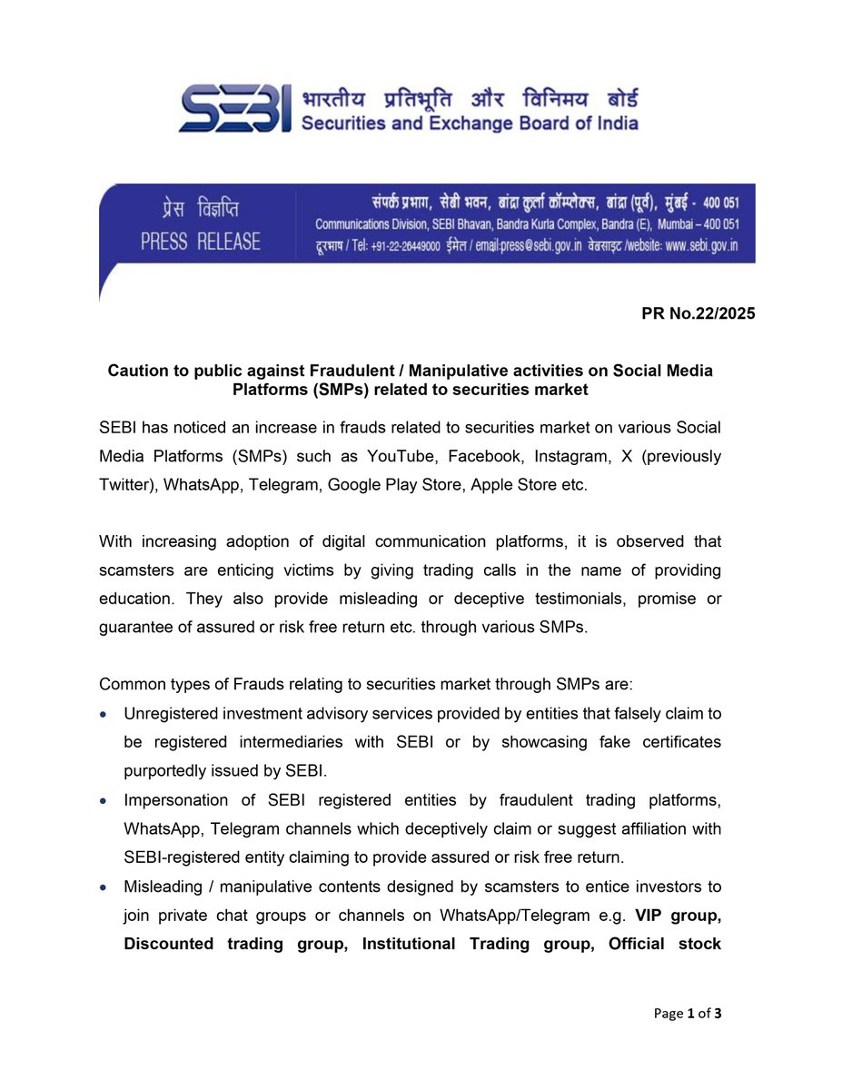 pooniawalla's tweet photo. SEBI has cautioned the public against #FakeTradingApps on social media and app stores.
We’ve tracked apps impersonating 100+ financial institutions, 20+ still active.
Advisories help, but what’s urgently needed are strict directions to REs to act swiftly and fight this head-on. https://t.co/zph9ea4WYK