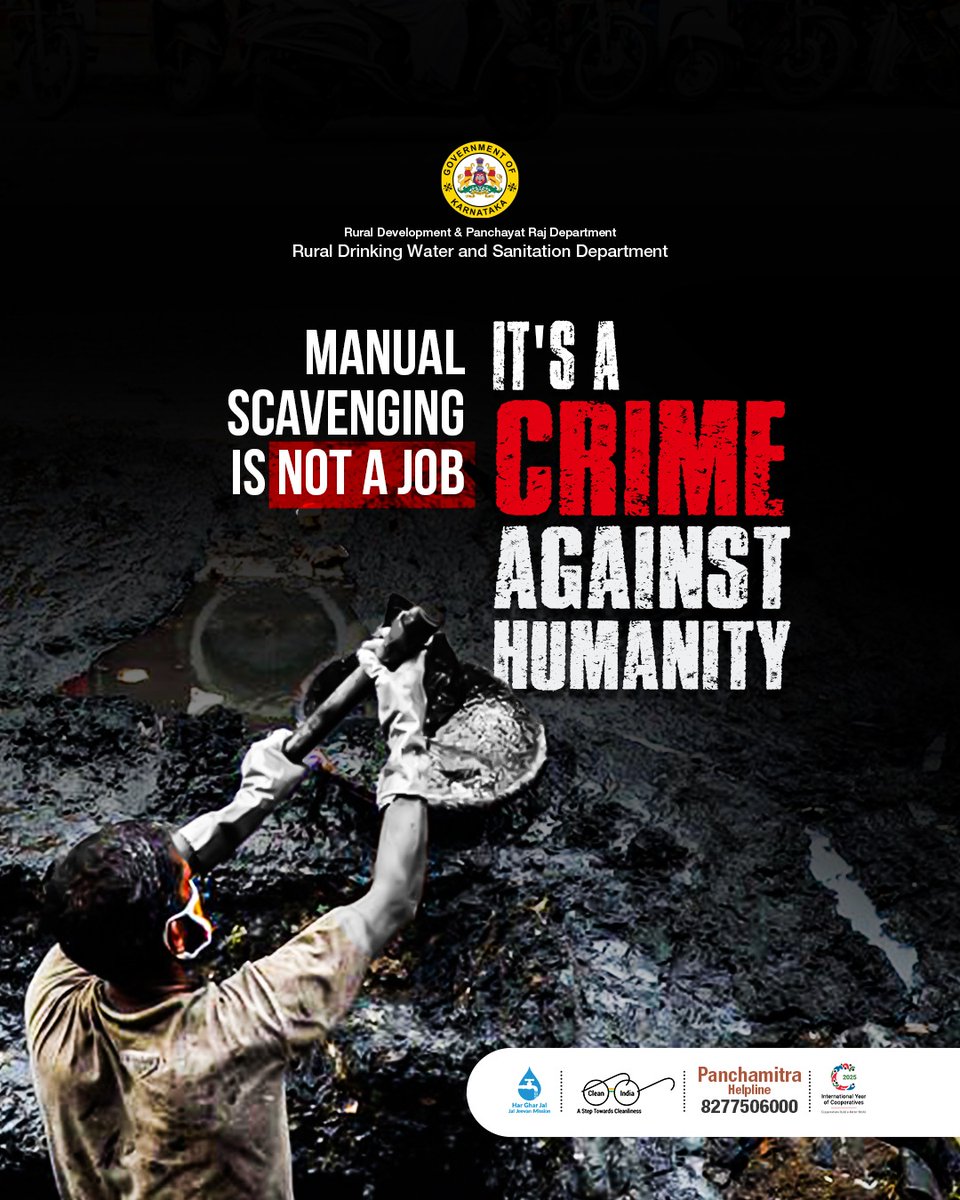 rdwsd_gok's tweet image. 📌This isn’t employment. It’s exploitation. Manual scavenging strips people of dignity and humanity—it&apos;s not just inhumane, it&apos;s illegal. 

Let’s break the silence and end this systemic cruelty.❌

#RightToDignity #Endmanualscavenging  #TechForChange #humanrights #SwachhBharat