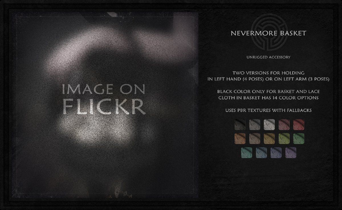 A springtime basket for the gloomy, brooding soul that connects more to the raven than a cutesy bunny~ New @ The Saturday Sale - Ivy &amp; Blossoms #secondlife

Flickr: flic.kr/p/2qXp2Gq
Taxi: maps.secondlife.com/secondlife/TSS…