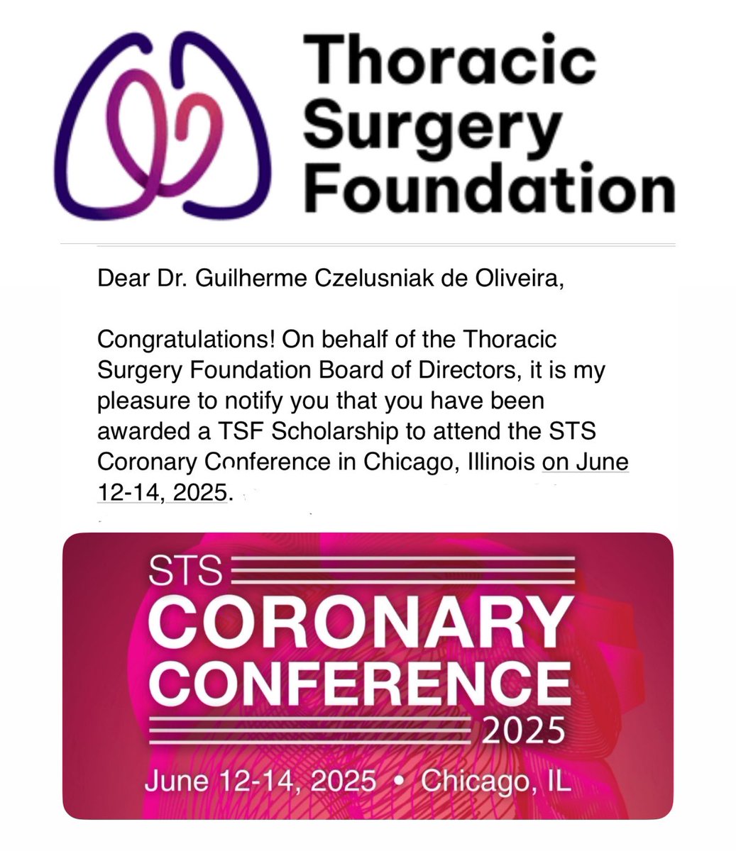 Guilherme C. de Oliveira, MD (@gui_oliveiramd) on Twitter photo Excited and proud to share that I was selected as one of the recipients of the TSF Scholarship to attend the STS Coronary Conference! Grateful for the opportunity, <a href="/STS_CTsurgery/">The Society of Thoracic Surgeons</a> <a href="/ThoracicSurgFnd/">The Thoracic Surgery Foundation (TSF)</a> Excited and proud to share that I was selected as one of the recipients of the TSF Scholarship to attend the STS Coronary Conference! Grateful for the opportunity, <a href="/STS_CTsurgery/">The Society of Thoracic Surgeons</a> <a href="/ThoracicSurgFnd/">The Thoracic Surgery Foundation (TSF)</a>
