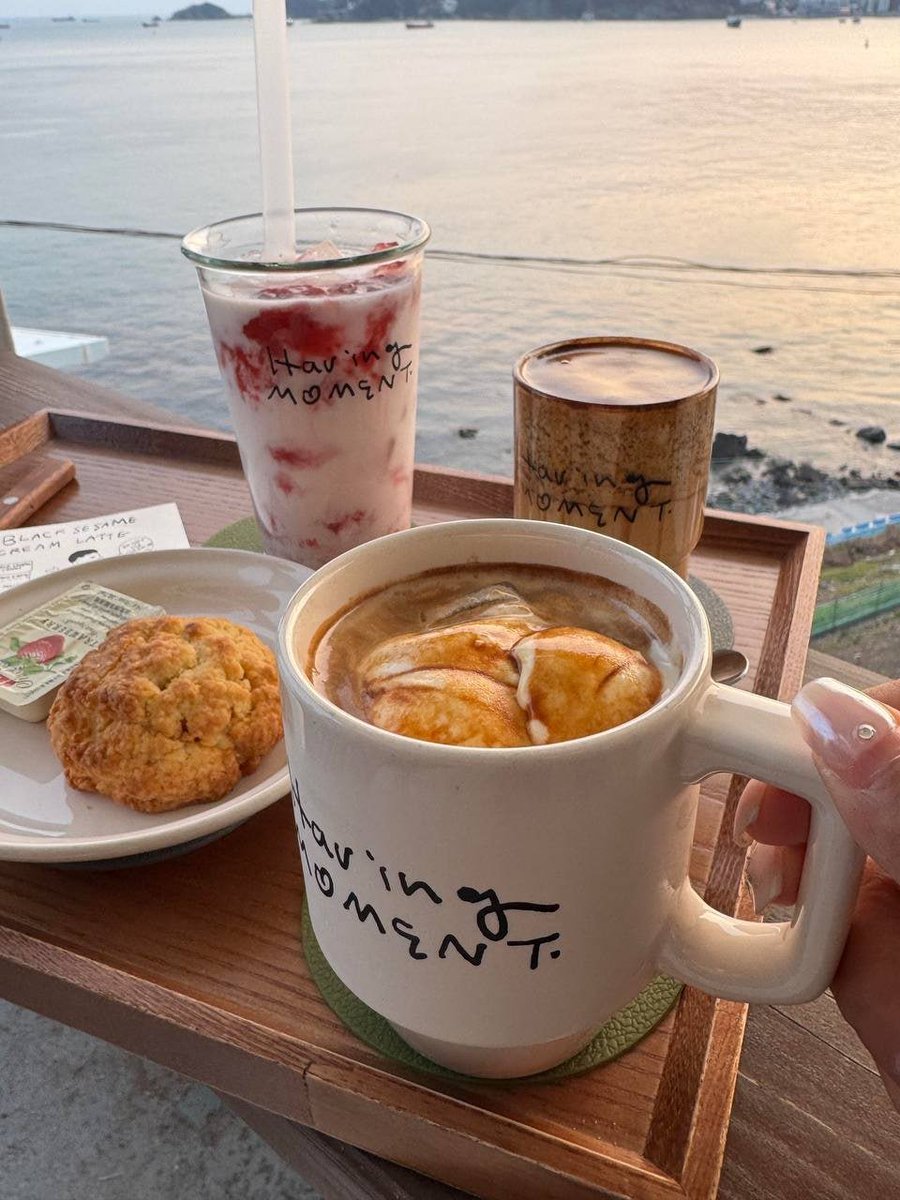 you can enjoy the beauty of the sunset while drinking coffee , it's a very beautiful