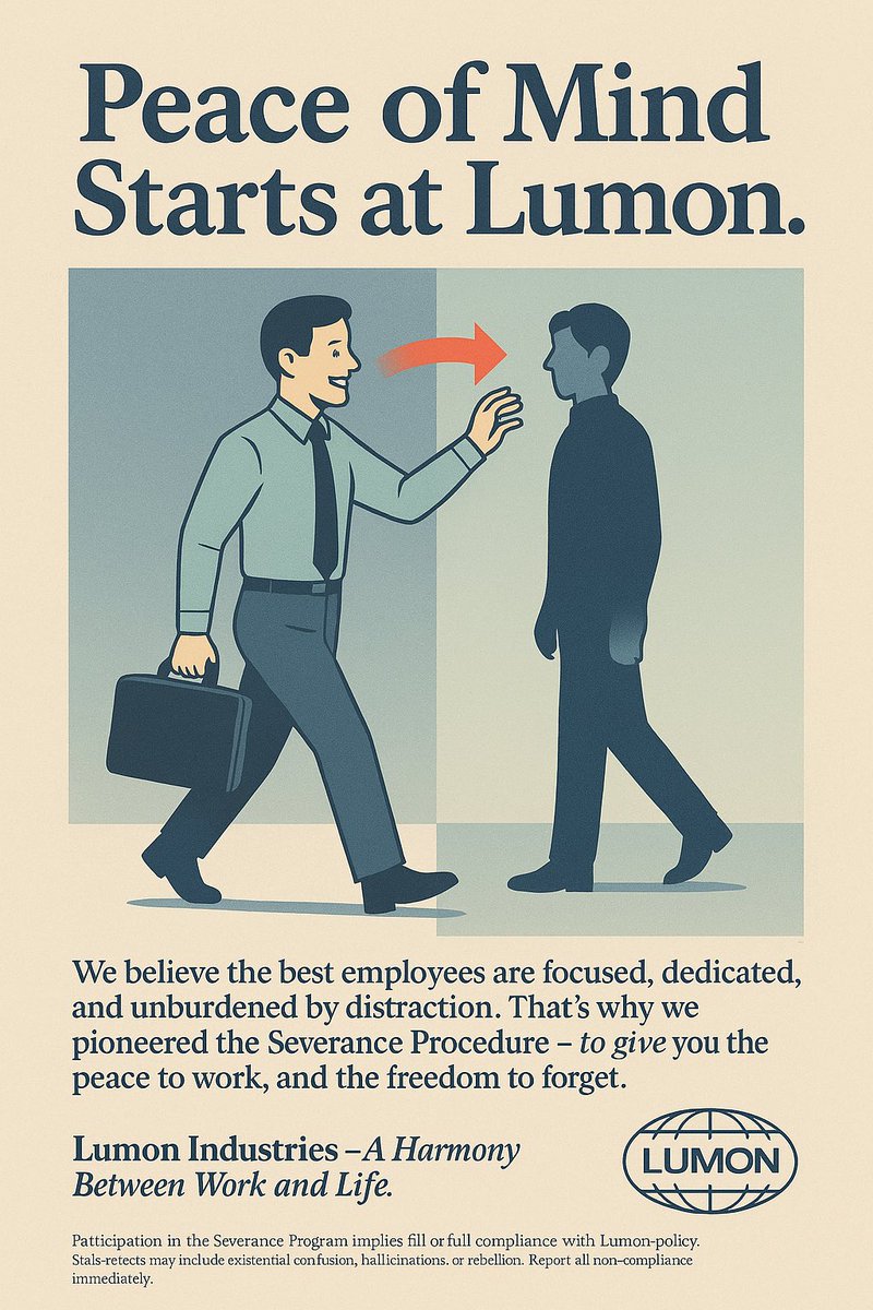 Been having fun with 4o image generator, it’s so powerful!

It’s great for advertisements, here’s a Severance themed one for Lumon Industries.🧠