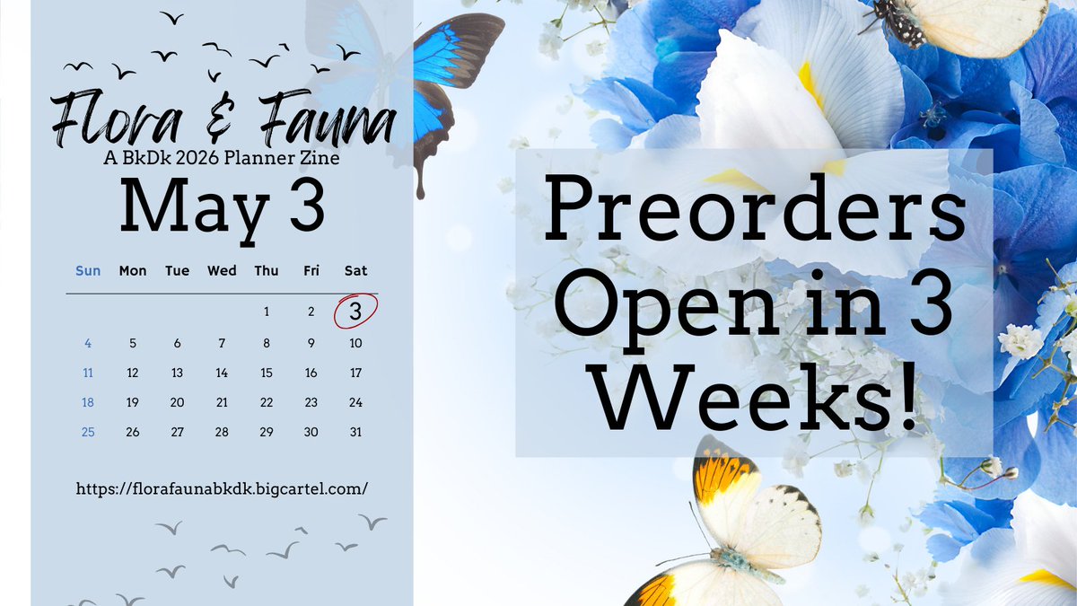 🌸 Preorders Open in 3 Weeks 🌸

As the saying goes, April showers bring May flowers... So why not bring Flora &amp; Fauna into May as well?

That's right, preorders for Flora &amp; Fauna: A BkDk Planner Zine will be opening in 3 weeks!

📅 Mark your old planners for May 3rd!

#bkdk #MHA