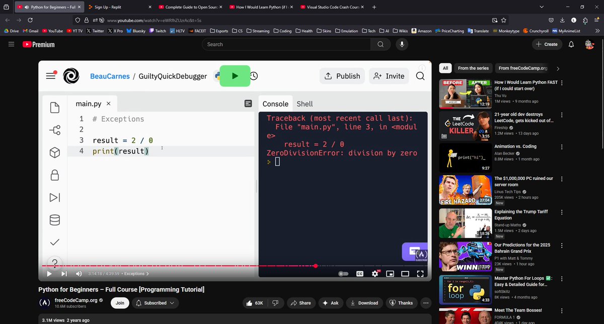 L1NKN_exe's tweet photo. #100DaysOfCode Day 6: Same as yesterday. Watched Python tutorial on FCC Youtube. https://t.co/kF9eYrmUas