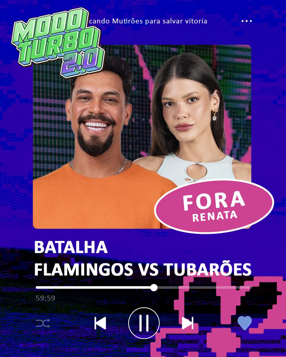 🦩 MUTIRÃO BATALHA FLAMINGOS VS TUBARÕES 🦩

❌ O voto é para ELIMINAR, vote em RENATA

FLAMINGOS depositam no <a href="/StradaVitoria/">Vitória Strada</a>
TUBARÕES depositam no @viniciusnasoffc

🗳A cada 10 VOTOS comente um EMOJI!
✅ Meta: 30K respostas

⏰ Encerramento às  01h

▶️ VOTO ÚNICO: