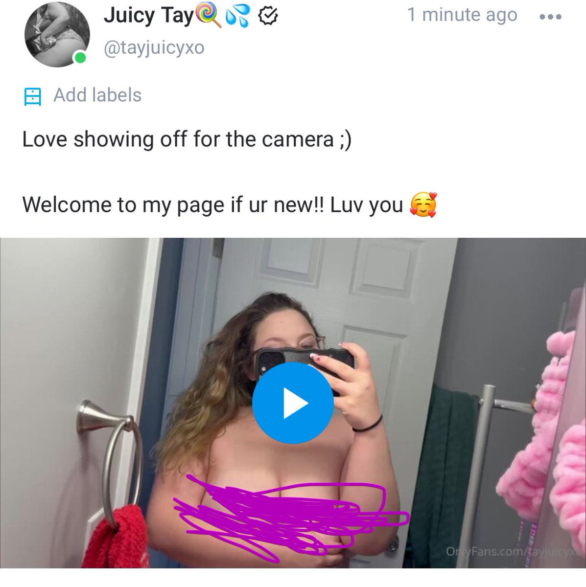 I’m back on OnlyFans tooooo 🥰

onlyfans.com/tayjuicyxo
#nsfw #bbw #prettygirl #twerk #paypig #sub #juicy #sellingcontent #loser