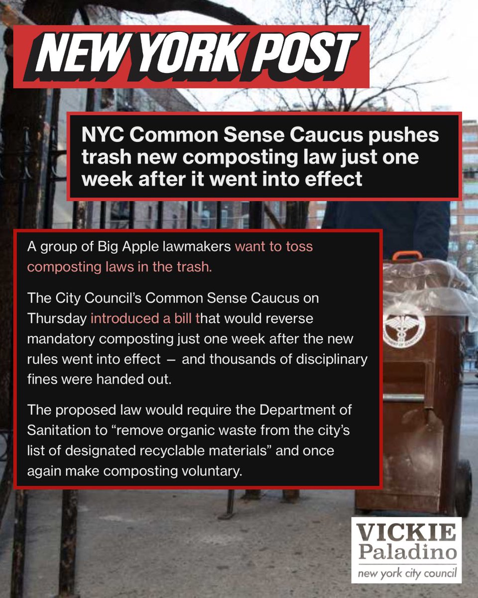CMvpaladino's tweet image. Myself and my @NYCCCommonSense colleagues introduced legislation on Thursday to STOP the mandatory composting program. ❌🚮