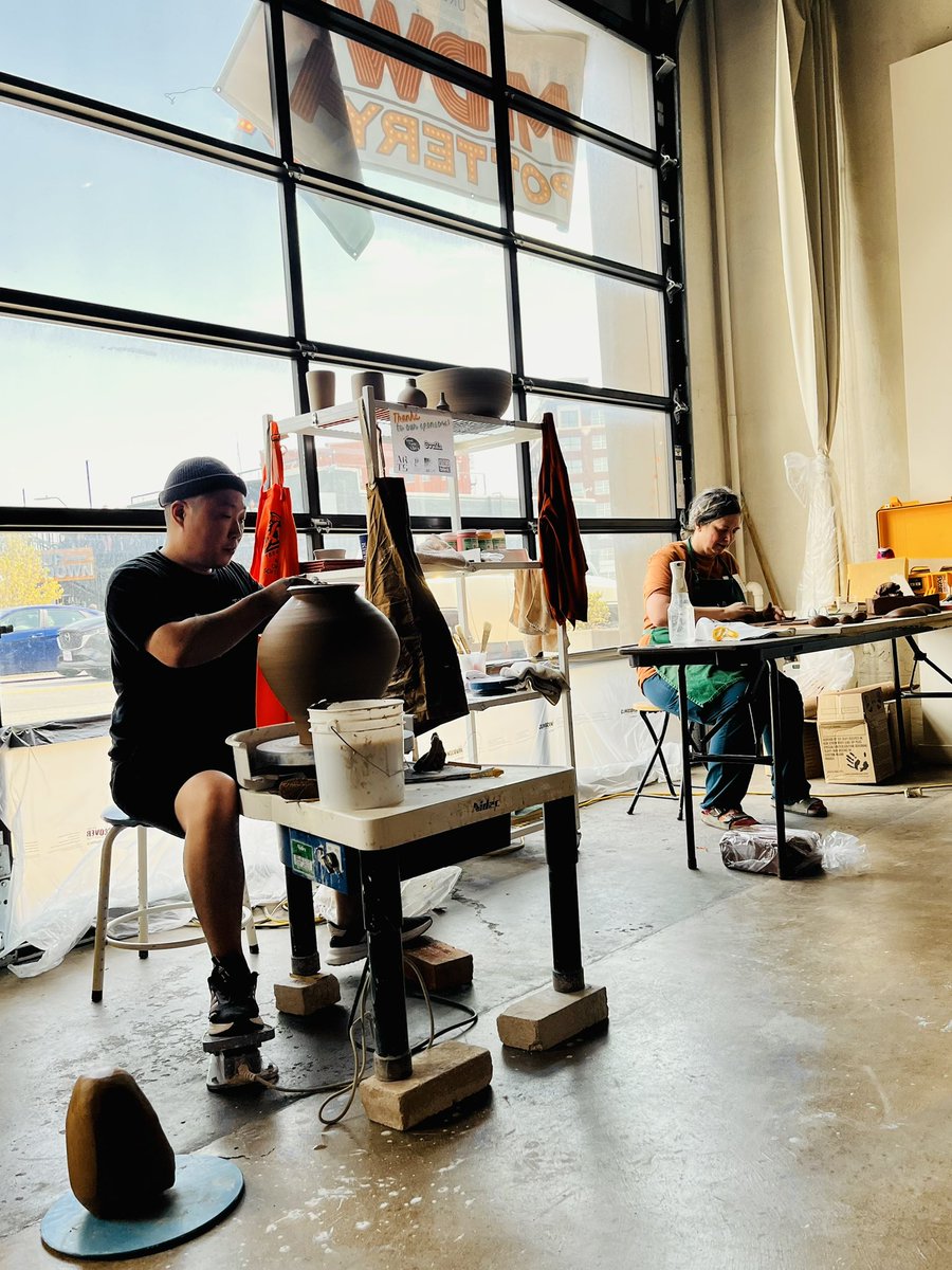 kansascityhello's tweet photo. Had a wheel-y good time at Midwest Pottery Fest! Loved watching @potter._lee and @sweetdestructor throw down &amp; every invited artist was amazing. Thanks to @artskcgo, @brackersclay, @amacobrent, @323clay, and @hey_soolla for keeping things spinning.  #MidwestPotteryFest #KCarts https://t.co/62fcAeuwzl