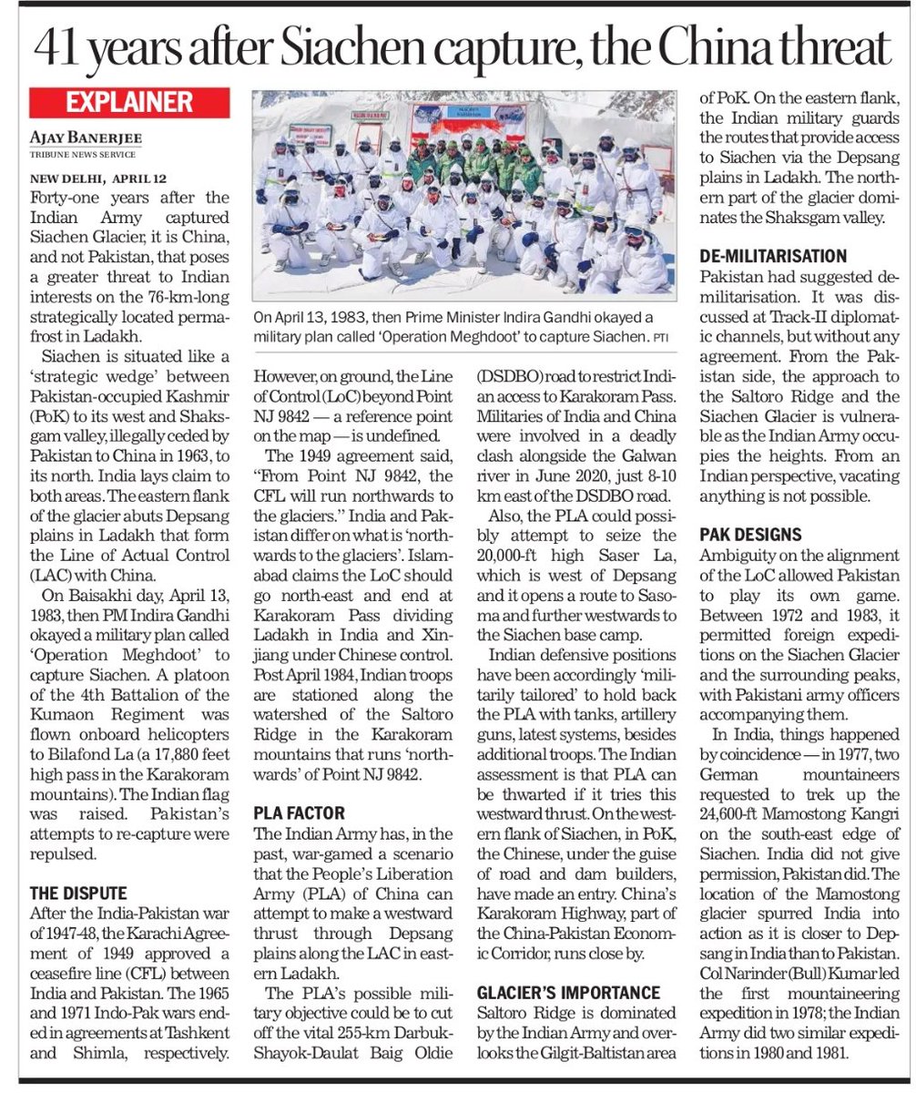 Ajay Banerjee (@ajaynewsman) on Twitter photo 41 years after the Indian Army captured Siachen Glacier, it is China, and not Pakistan, that poses a greater threat to Indian interests. <a href="/thetribunechd/">The Tribune</a>
<a href="/adgpi/">ADG PI - INDIAN ARMY</a> <a href="/NorthernComd_IA/">NORTHERN COMMAND - INDIAN ARMY</a>
<a href="/firefurycorps/">@firefurycorps_IA</a>
<a href="/IAF_MCC/">Indian Air Force</a>
Read on
Link. 👇
tribuneindia.com/news/india/exp… 41 years after the Indian Army captured Siachen Glacier, it is China, and not Pakistan, that poses a greater threat to Indian interests. <a href="/thetribunechd/">The Tribune</a>
<a href="/adgpi/">ADG PI - INDIAN ARMY</a> <a href="/NorthernComd_IA/">NORTHERN COMMAND - INDIAN ARMY</a>
<a href="/firefurycorps/">@firefurycorps_IA</a>
<a href="/IAF_MCC/">Indian Air Force</a>
Read on
Link. 👇
tribuneindia.com/news/india/exp…