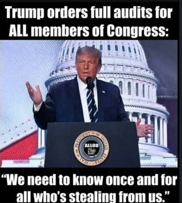 🚨BREAKING: Full audits of all Congress members could destabilize both parties, risking their collapse, and might stop Congress from advancing President Trump’s agenda.

Do you still support full audits ?

A. Yes. Let the sky fall.
B. No