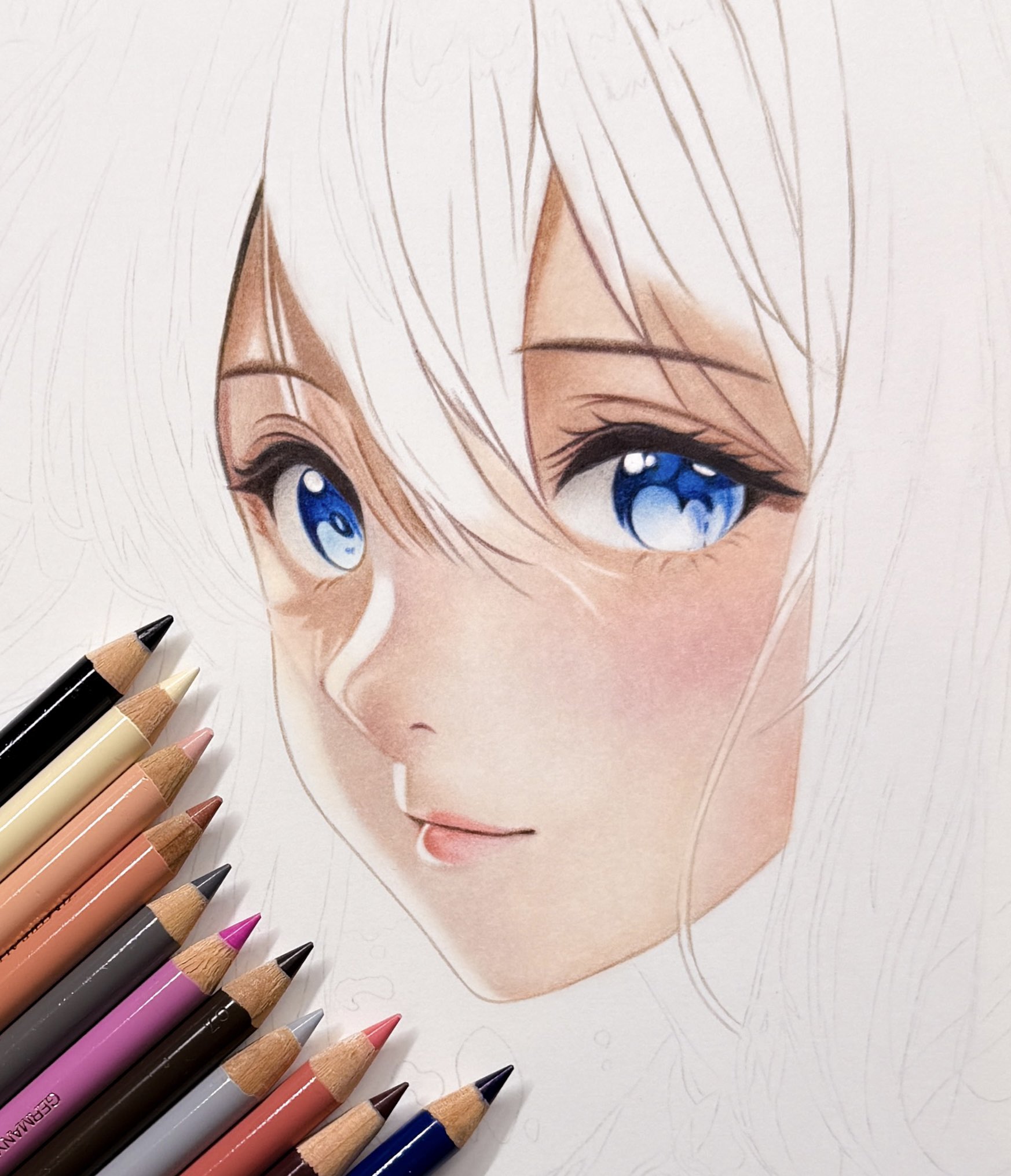 アニメスタイル 色鉛筆画 人物画 アニメスタイル 色鉛筆画 人物画 （色鉛筆 模写 初心者のアニメ