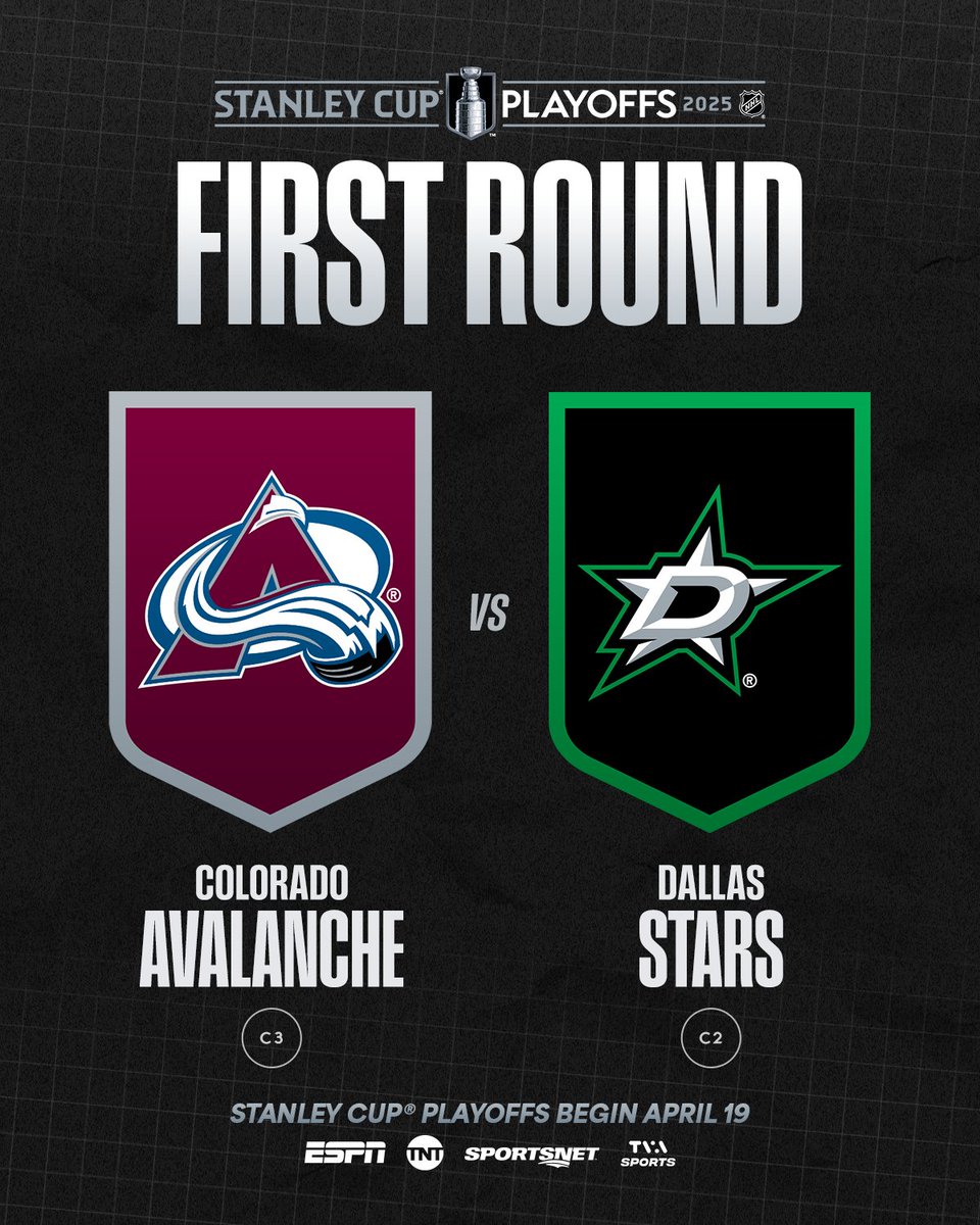 NHLPR's tweet photo. It's officially locked in 🔒

The @DallasStars and @Avalanche will face off in the 2025 #StanleyCup Playoffs – their seventh all-time postseason meeting and second in as many years. #NHLStats: https://t.co/iyRyCIFzVE https://t.co/5TbM21Fxwv