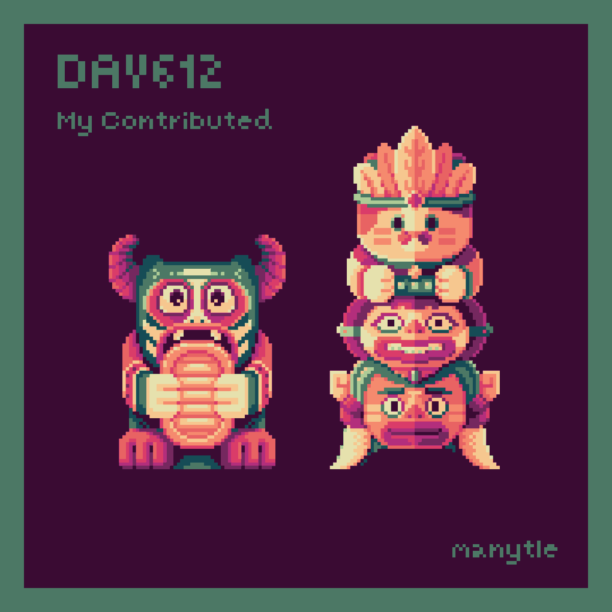 manytle's tweet photo. Day #612: Totems
My Totems yesterday and I drew @Daniela_ilustra 's Totem from her sketch too. 😻

Open Mint 14 Hours Left on @basepaint_xyz 
https://t.co/r1JVNwTR43 https://t.co/N0G0qXMeVN