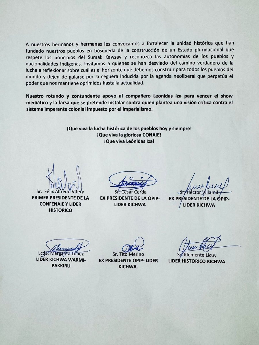 DIRIGENTES HISTÓRICOS DE LA AMAZONÍA SE PRONUNCIAN EN RESPALDO A LEONIDAS IZA 

Ex presidentes y líderes históricos de la Amazonía se pronuncian frente a los ataques políticos y mediáticos contra Leonidas Iza, presidente de la <a href="/CONAIE_Ecuador/">CONAIE</a> 
#Conaie #LeonidasIza #Amazonía