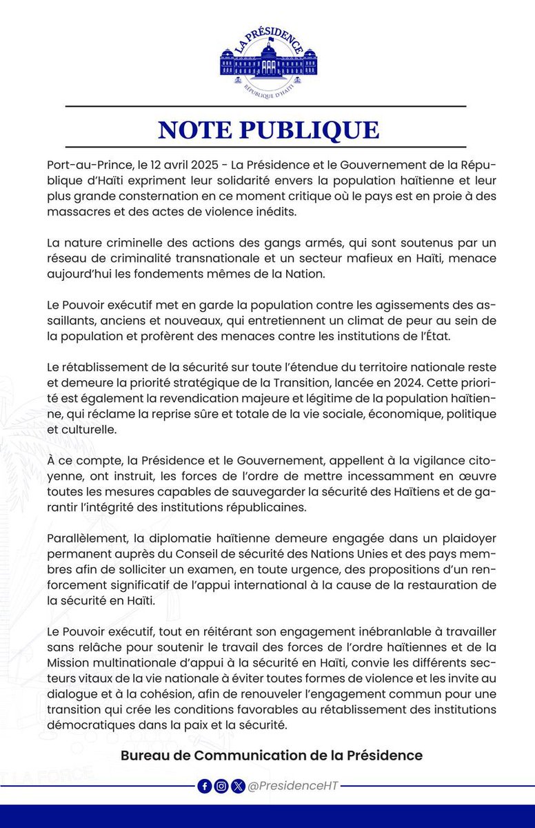 PresidenceHT's tweet photo. 📃| NOTE PUBLIQUE https://t.co/PbbQwE5dwM