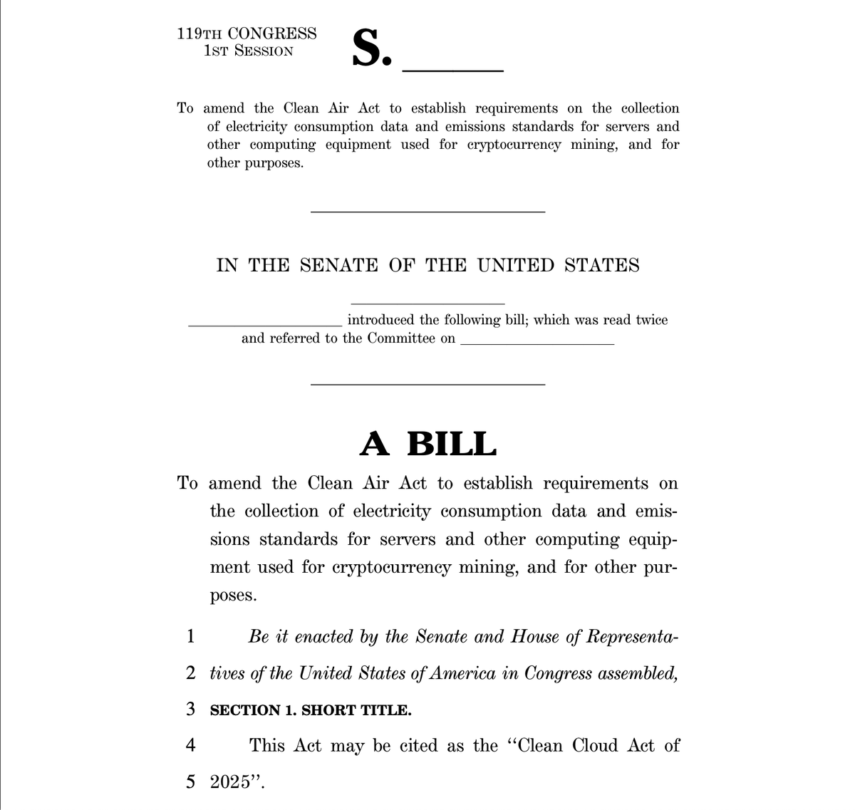 Cointelegraph's tweet photo. 🇺🇸 LATEST: Democratic Senators Sheldon Whitehouse and John Fetterman have introduced the “Clean Cloud Act of 2025.”

The bill targets emissions from crypto mining and AI data centers, with fines set for facilities still relying on non-renewable energy after 2035. https://t.co/0KFysJOaAG