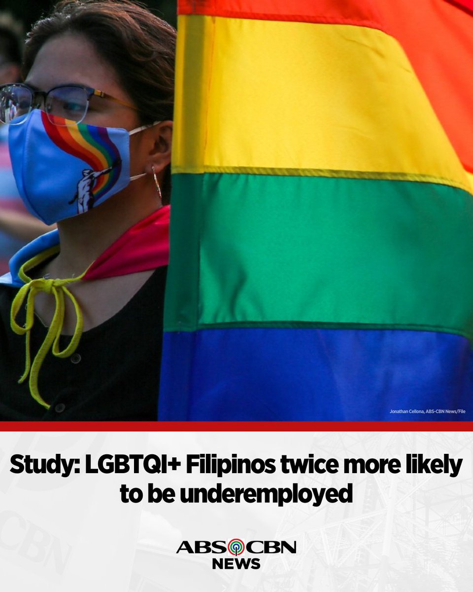 LGBTQI+ Filipinos are twice more likely to be underemployed and are thrice more likely to experience workplace discrimination or violence, according to a study.

Full report: abscbn.news/4jhAq63